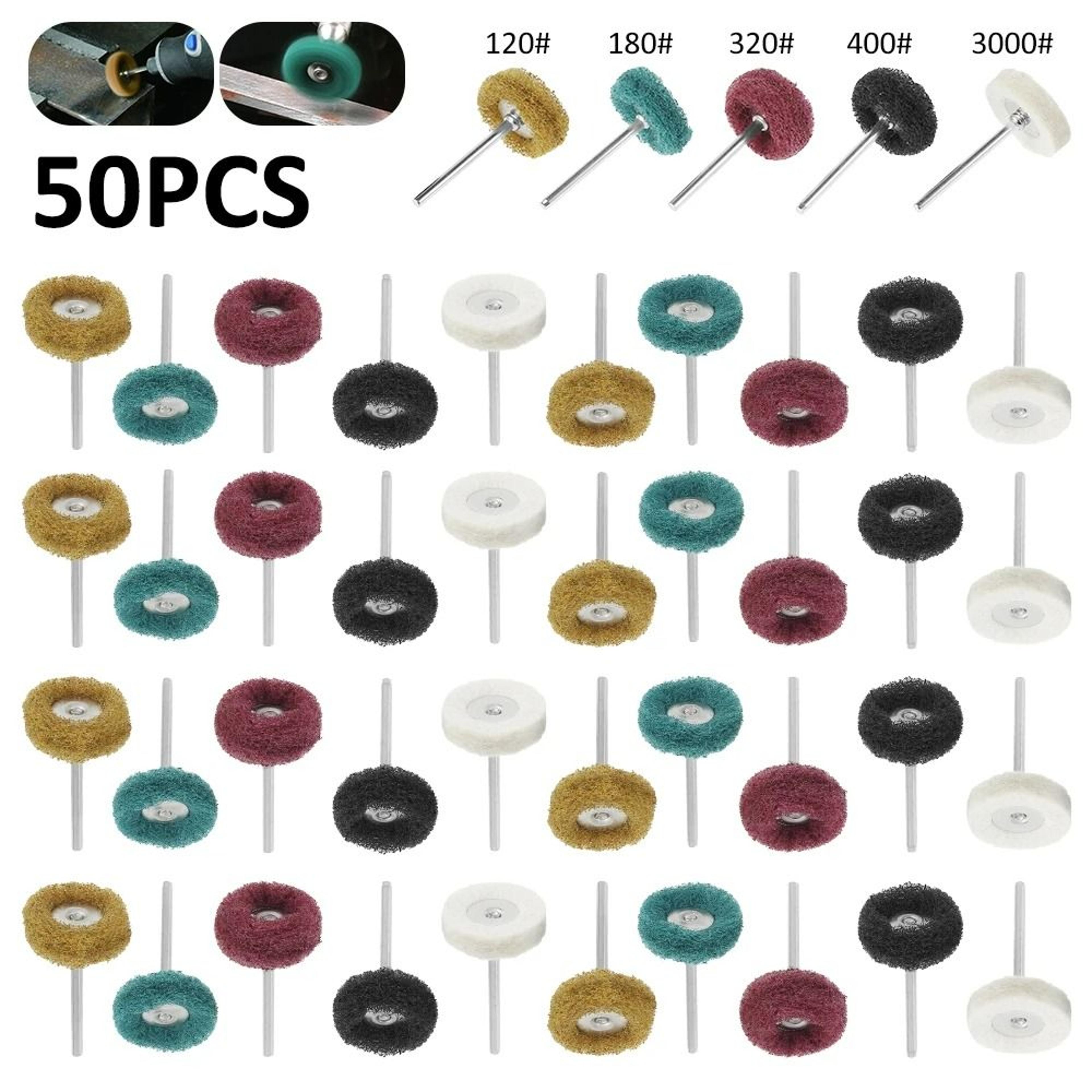 50-piece scouring pad brush set – nylon abrasive grinding and sanding buffing wheels for rotary tools