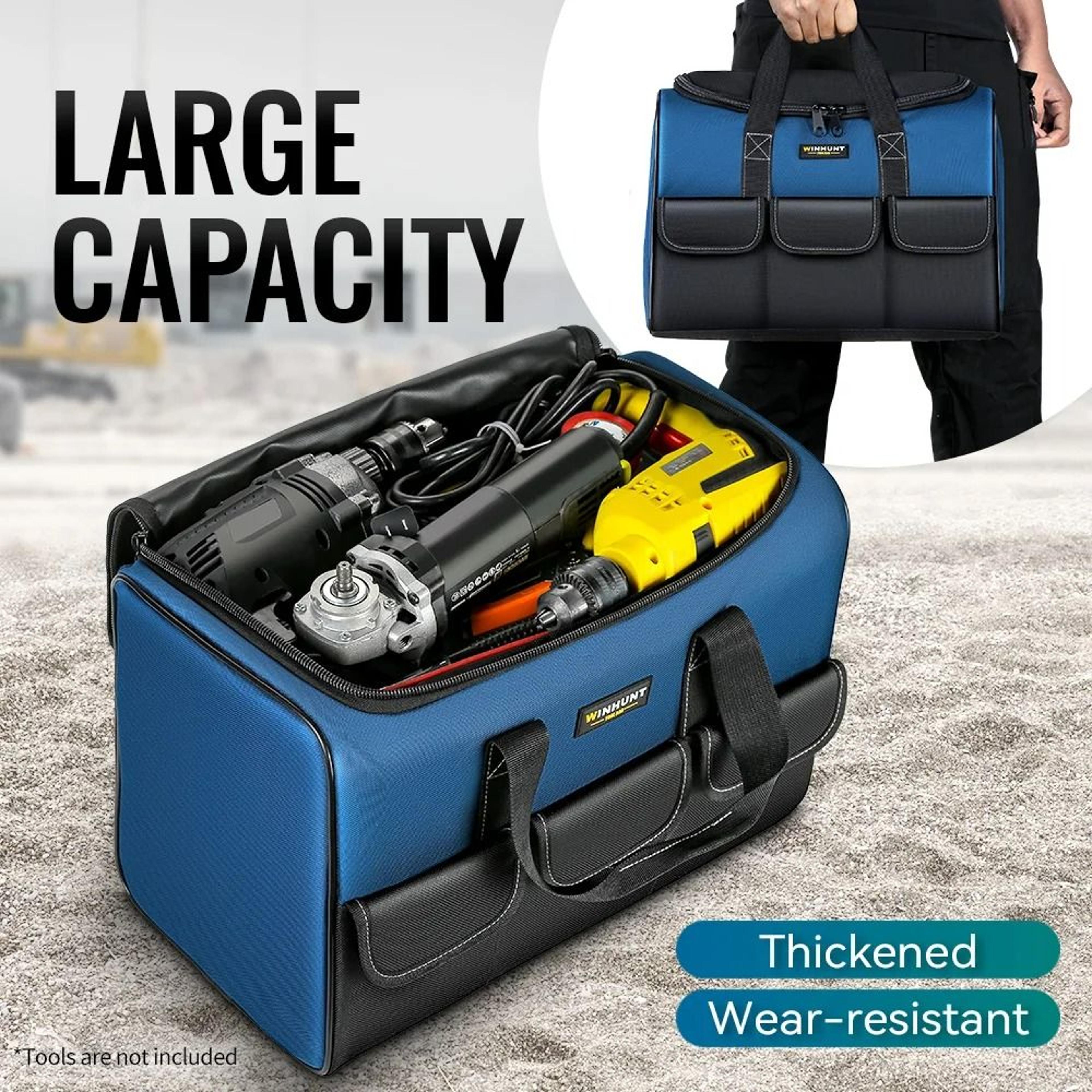 heavy-duty wide-mouth tool bag – multi-pocket organizer for men's tool storage and transport