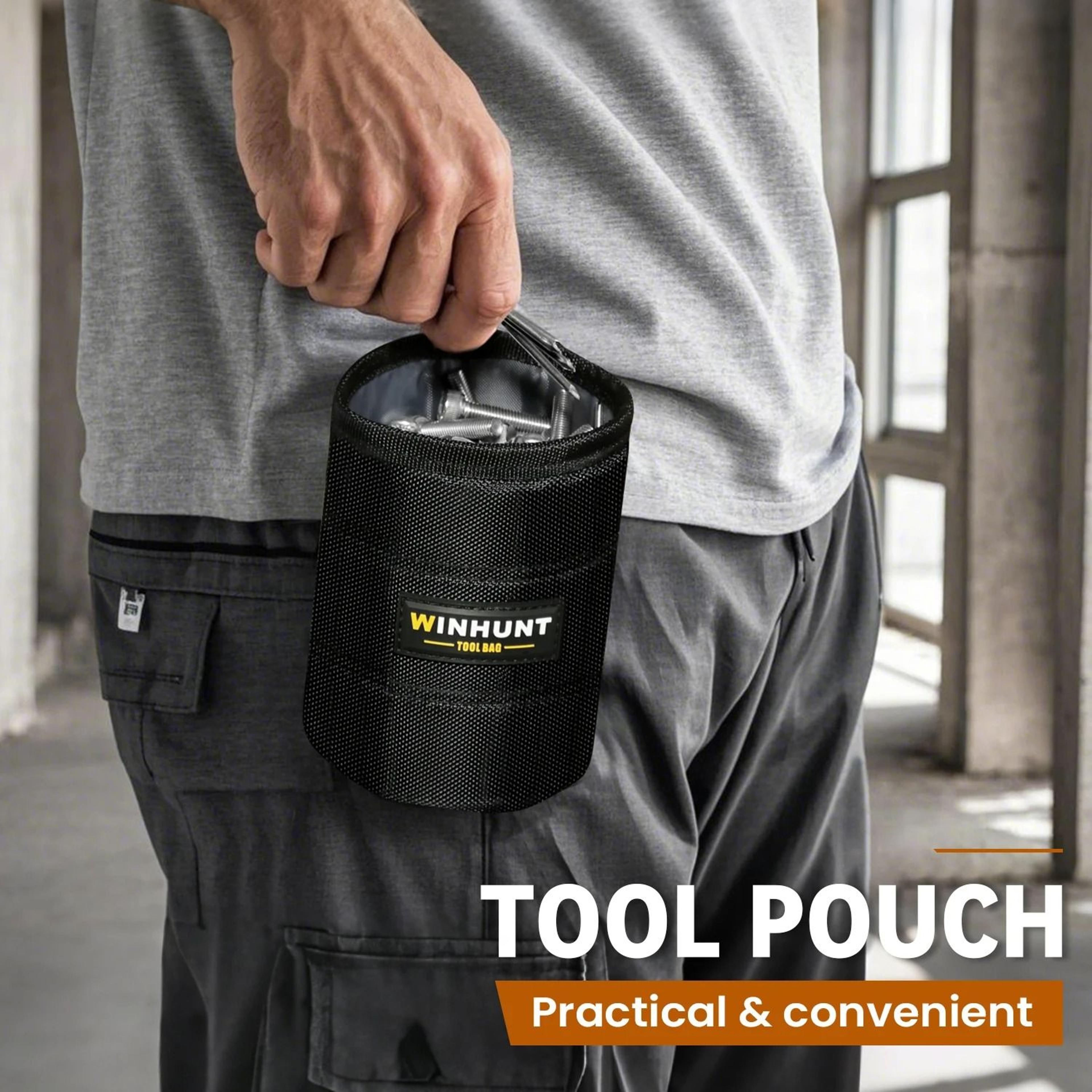 durable black tool belt pouch – multi-functional screw and nail storage bag for home repairs