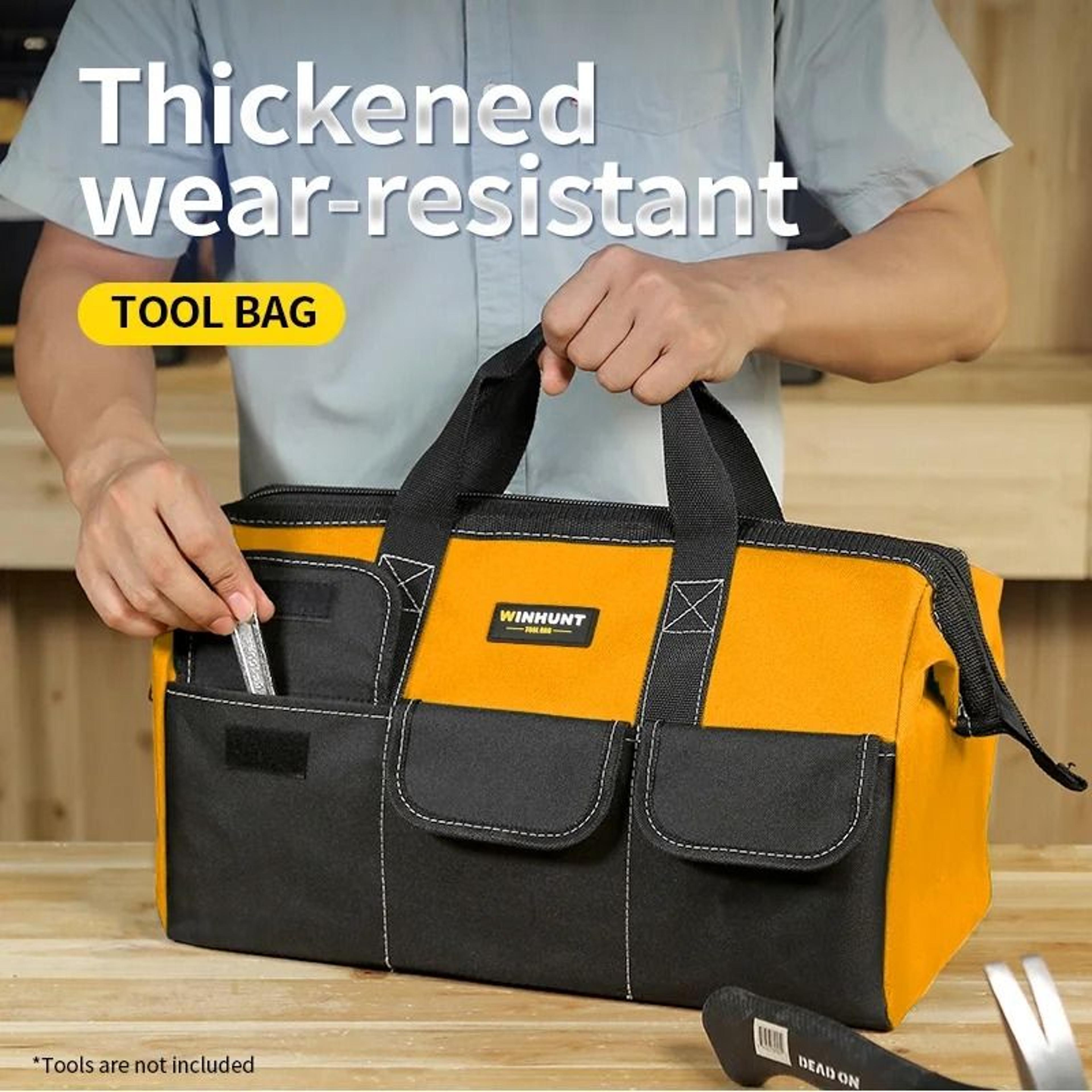 heavy-duty tool bag – wide-mouth storage tote organizer for electricians, carpenters, and mechanics