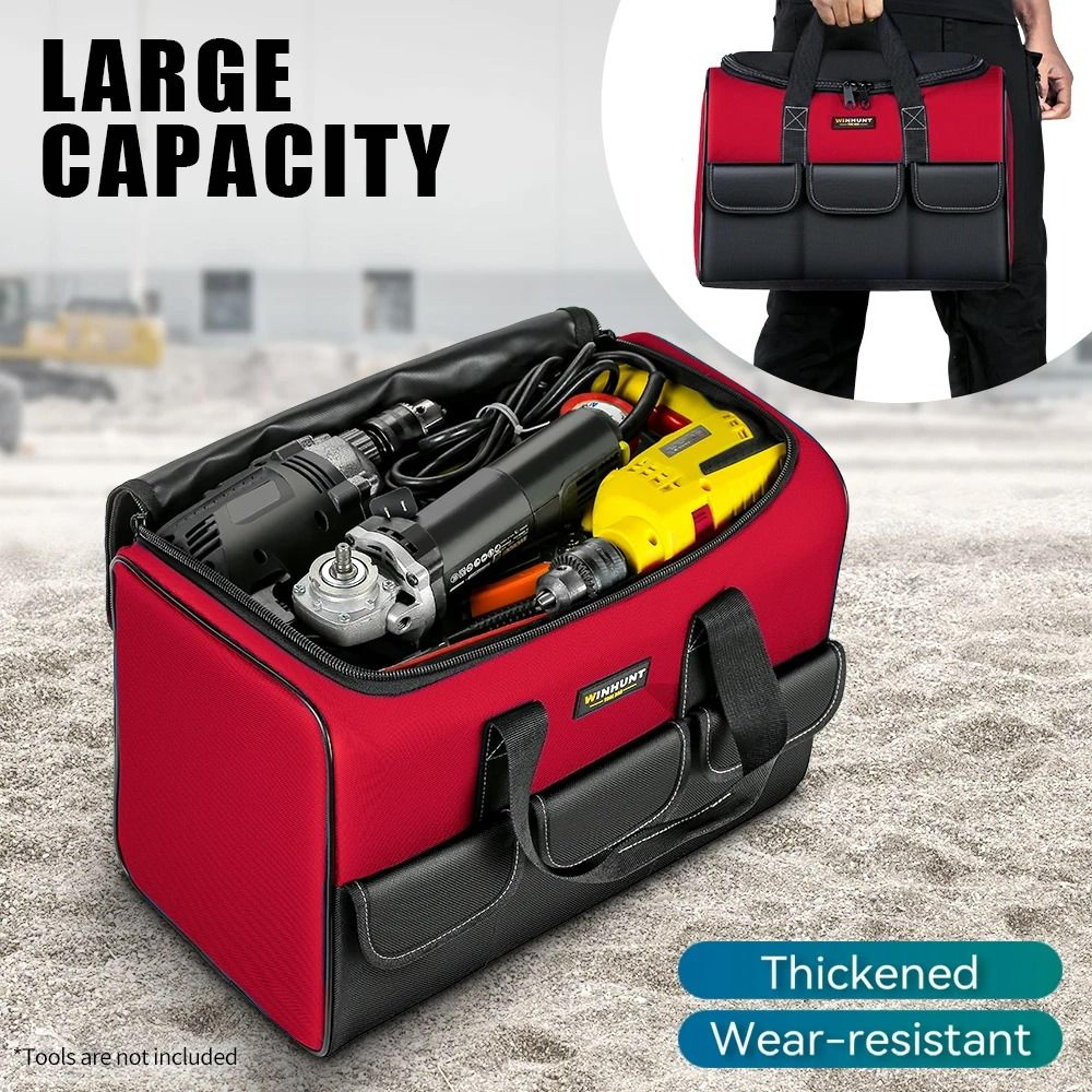 elite heavy-duty tool bag – wide-mouth storage tote organizer for electricians, carpenters, and mechanics