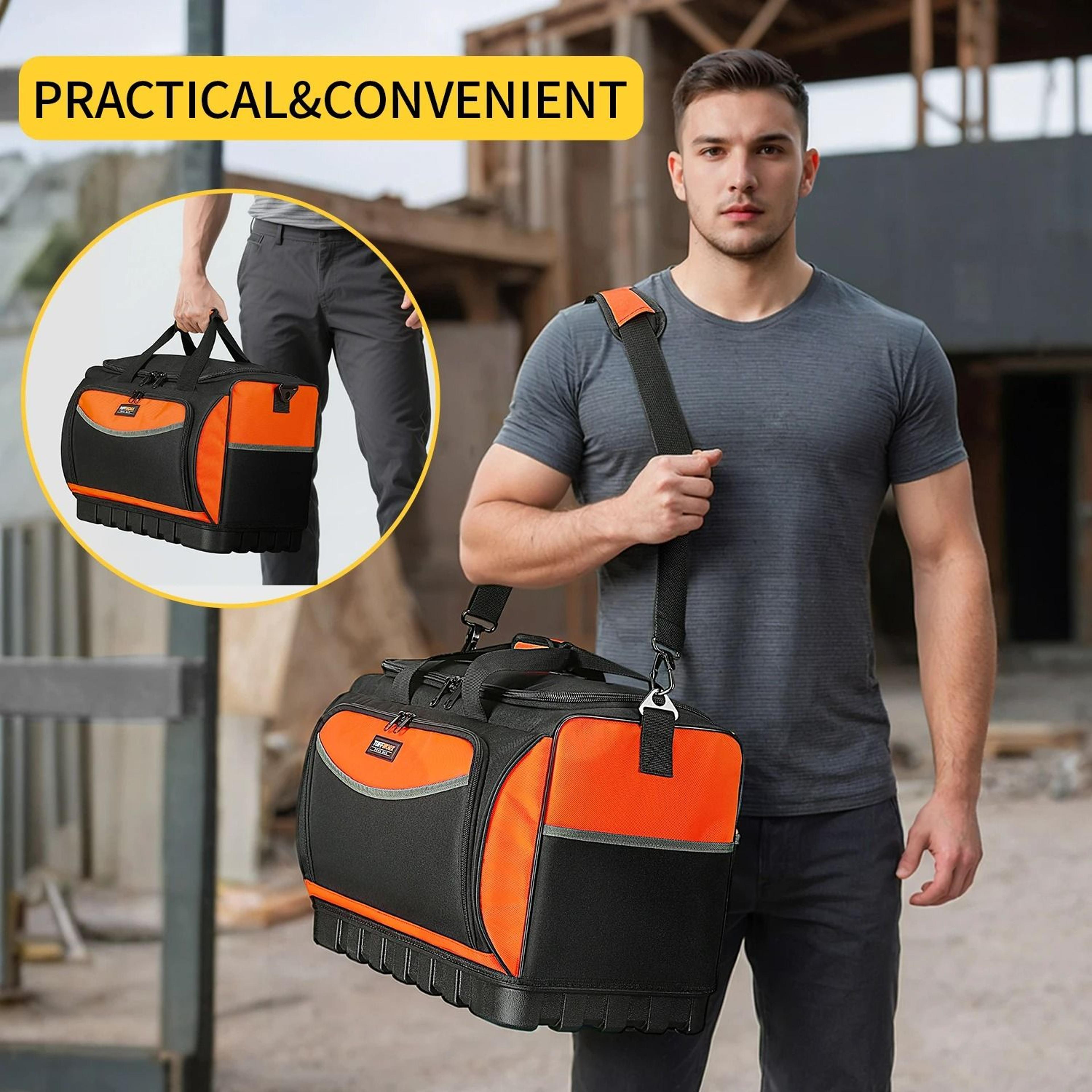 heavy-duty open-top tool bag – 18-pocket organizer tote with waterproof molded base