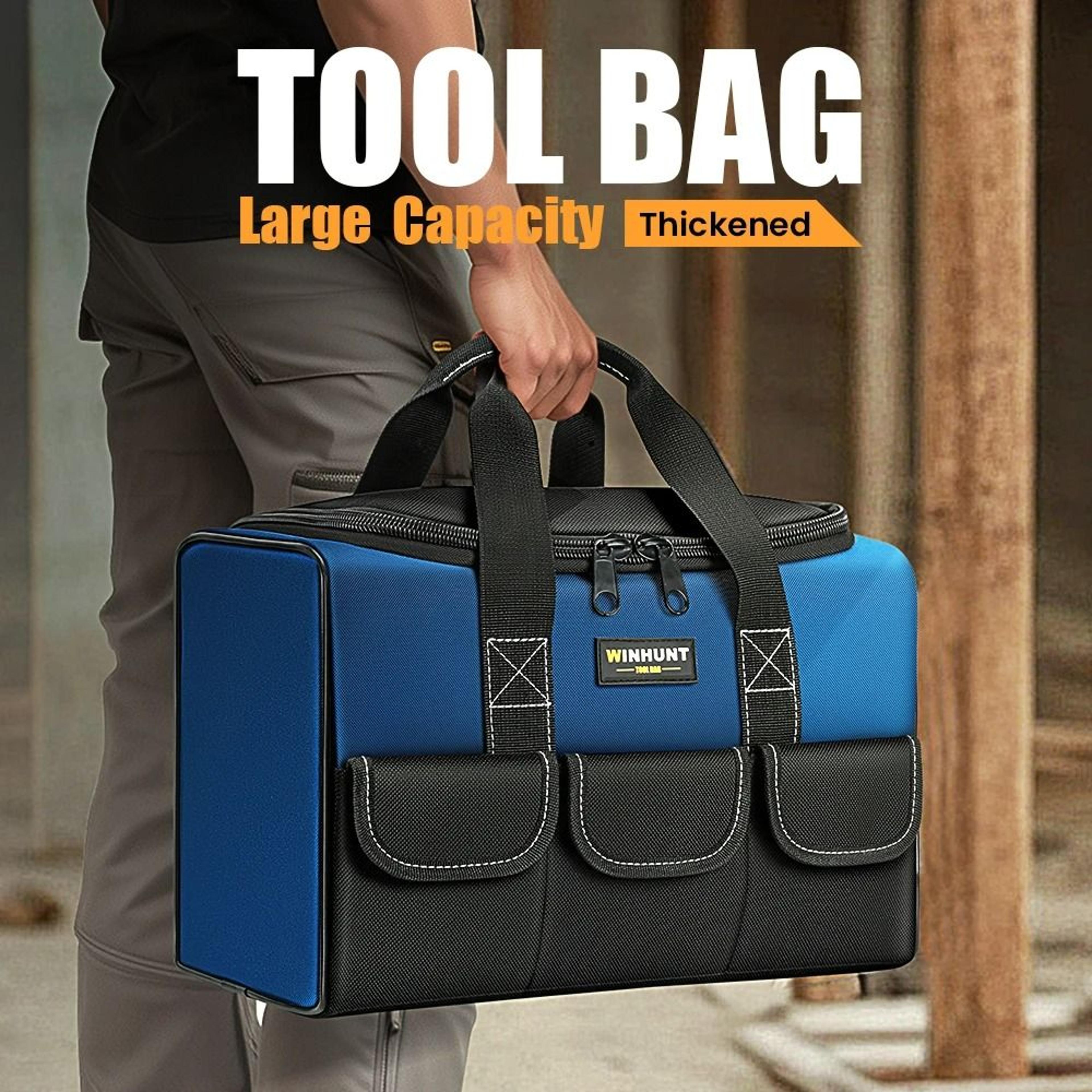 wide-mouth high-capacity portable canvas organizer for electricians and contractors