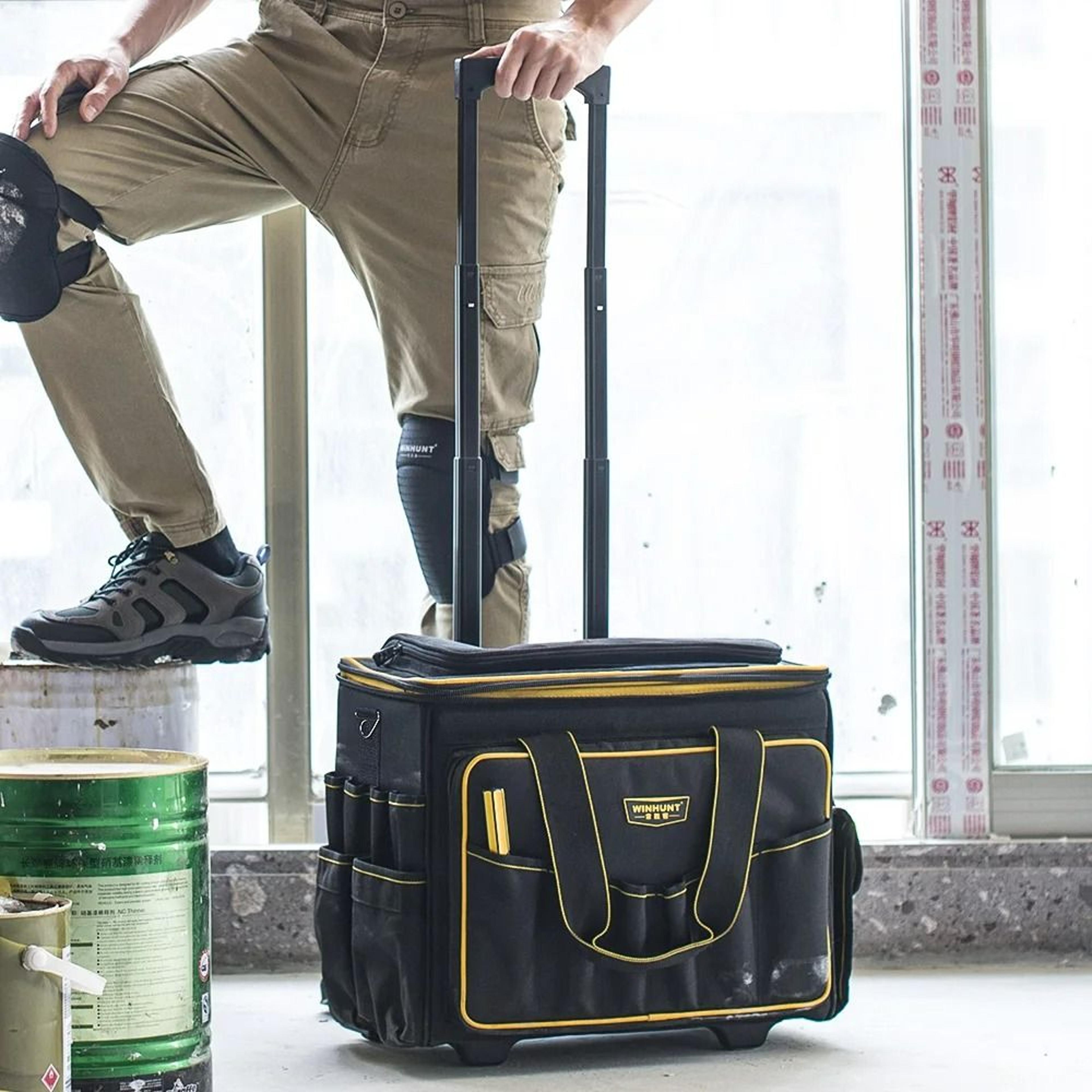 rolling tool bag – heavy-duty storage organizer with telescoping rubber handle and all-terrain wheels