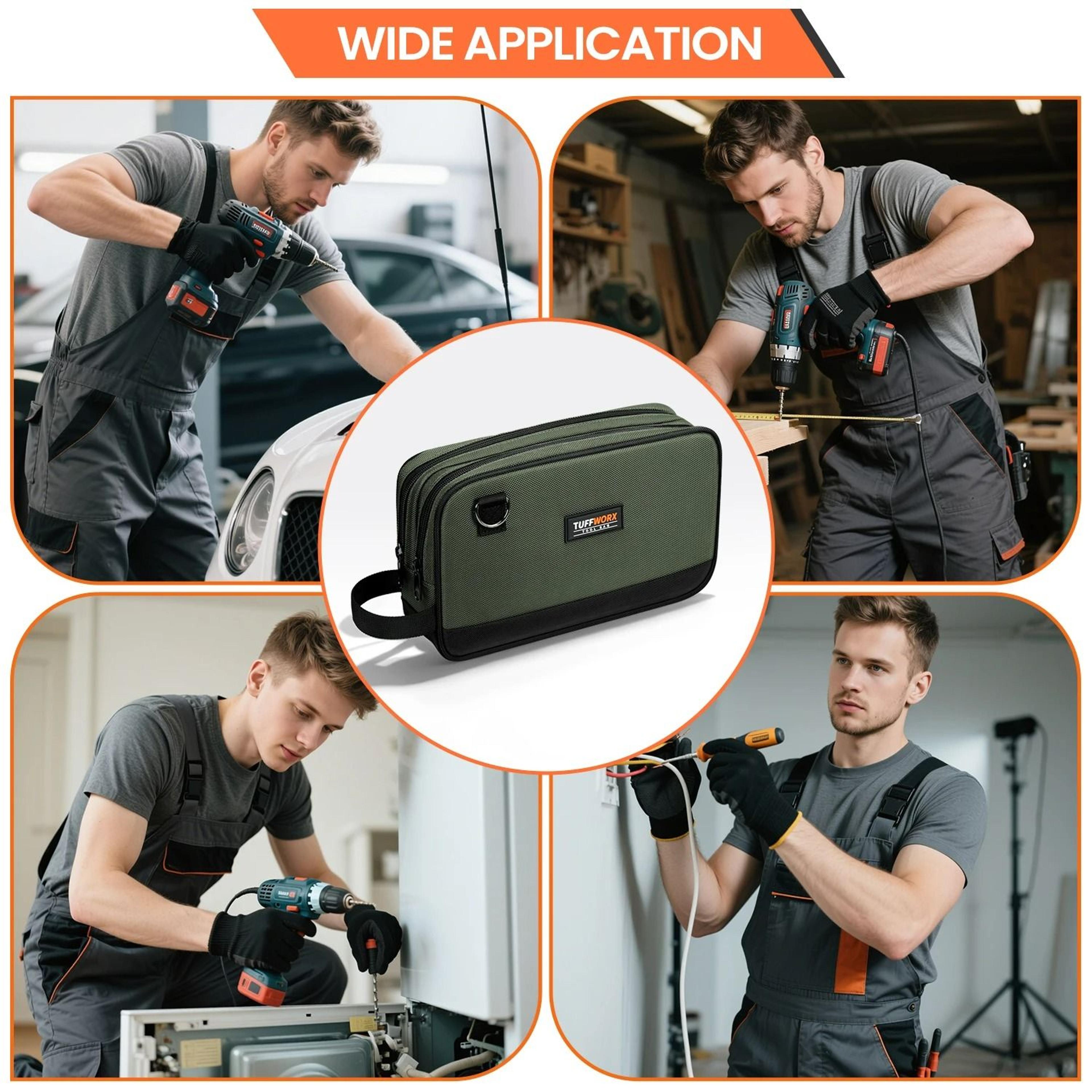 dual-compartment tool bag – heavy-duty gray and black storage pouch