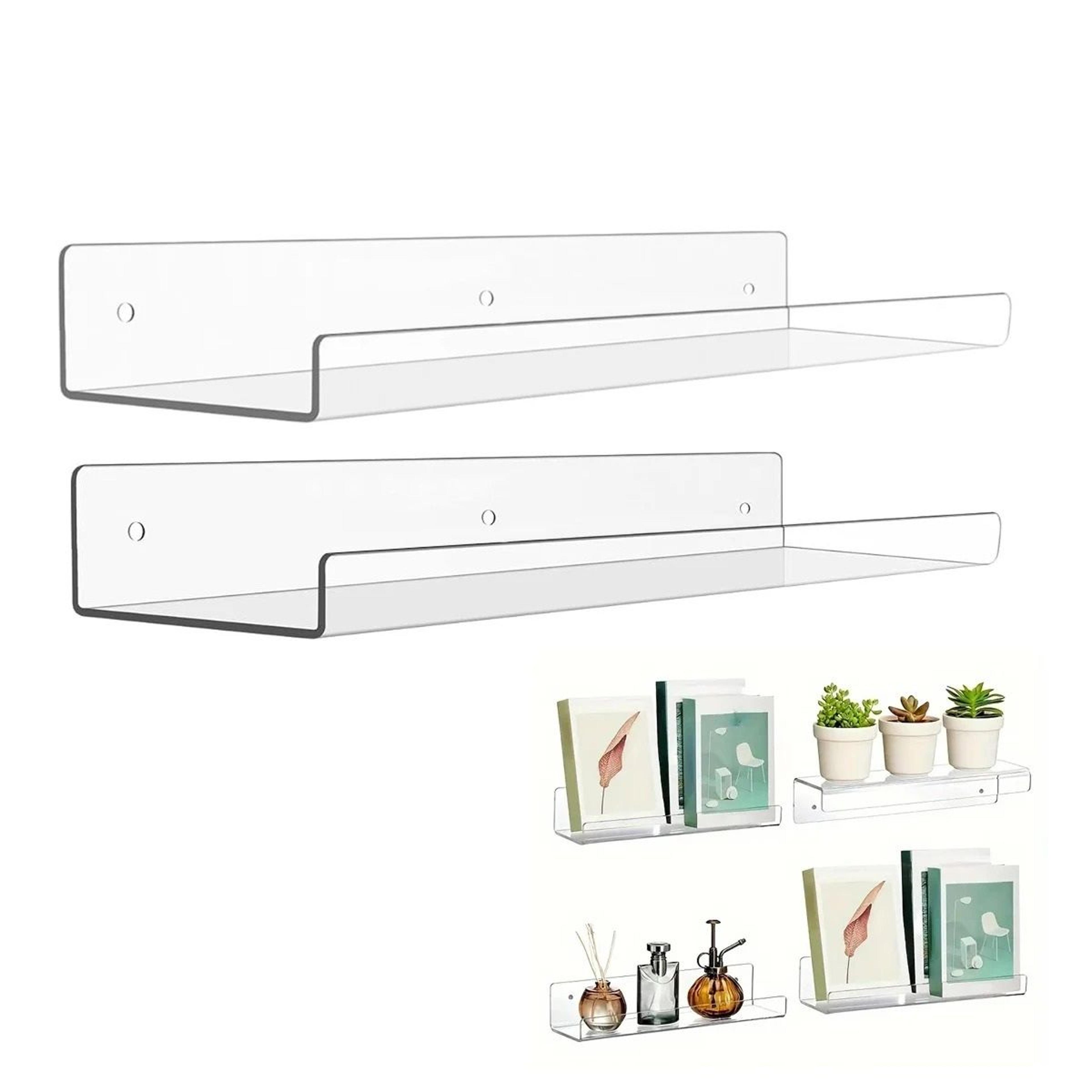 2-piece 11.8-inch clear acrylic floating wall shelves – modern organizer ledges for kitchen, bathroom, and office