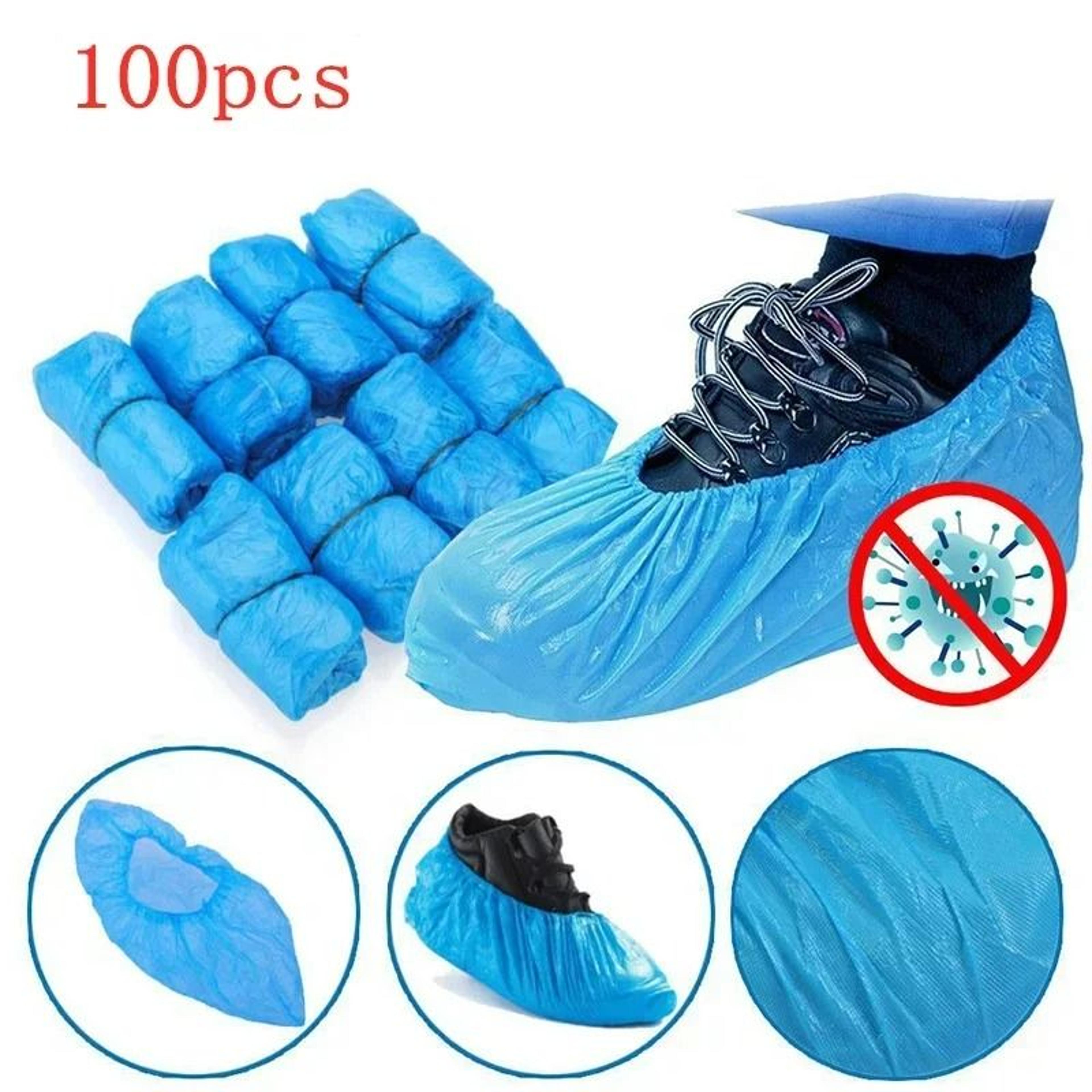 100-pack disposable waterproof shoe covers – non-slip pe plastic foot protection overshoes for indoor and mud use