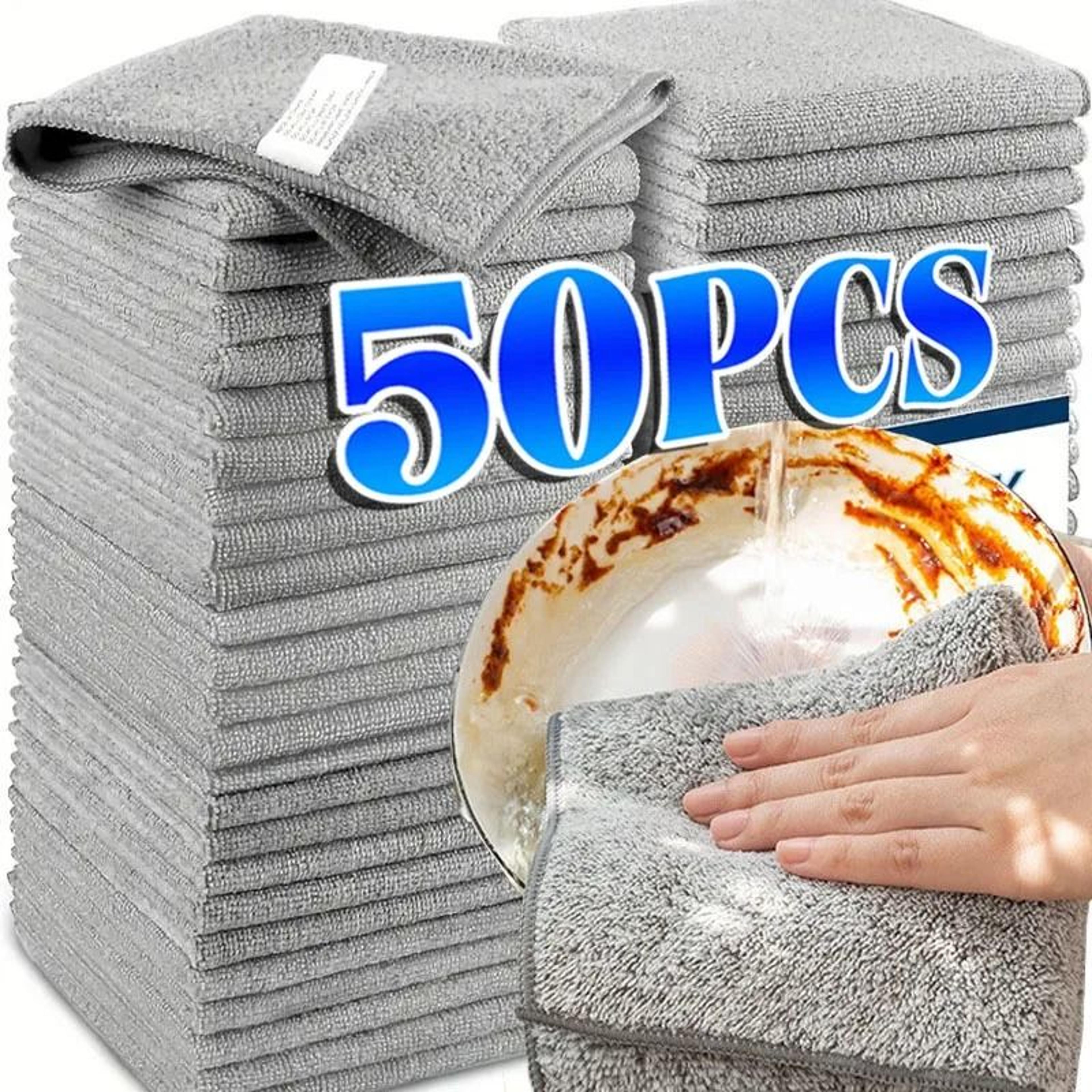 50-pack charcoal microfiber cleaning cloths – thickened super absorbent dishcloths and anti-grease kitchen wiping rags