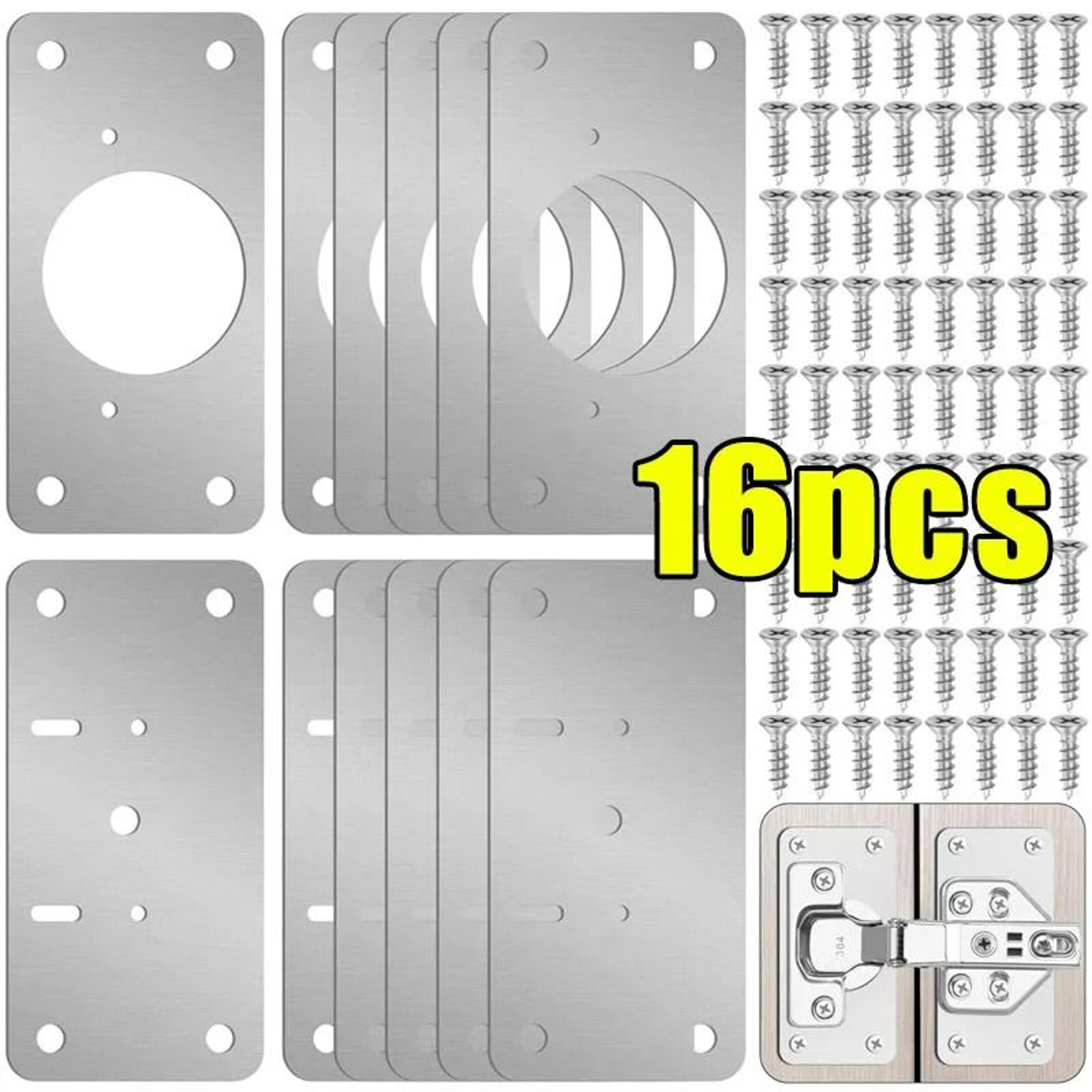 premium stainless steel cabinet hinge repair plate kit (16-piece set)
