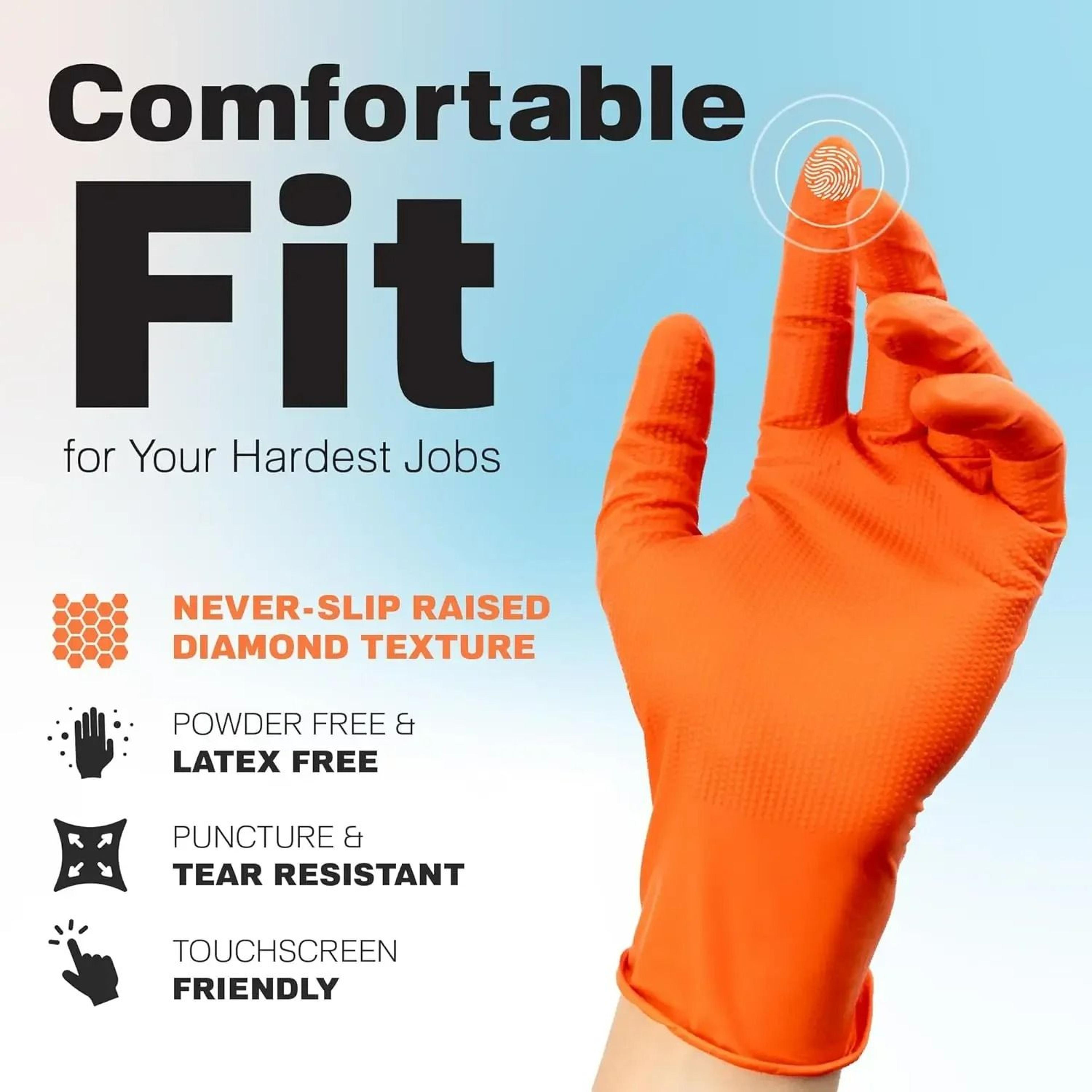 heavy-duty 8mil diamond-textured industrial orange nitrile gloves (50-piece box)