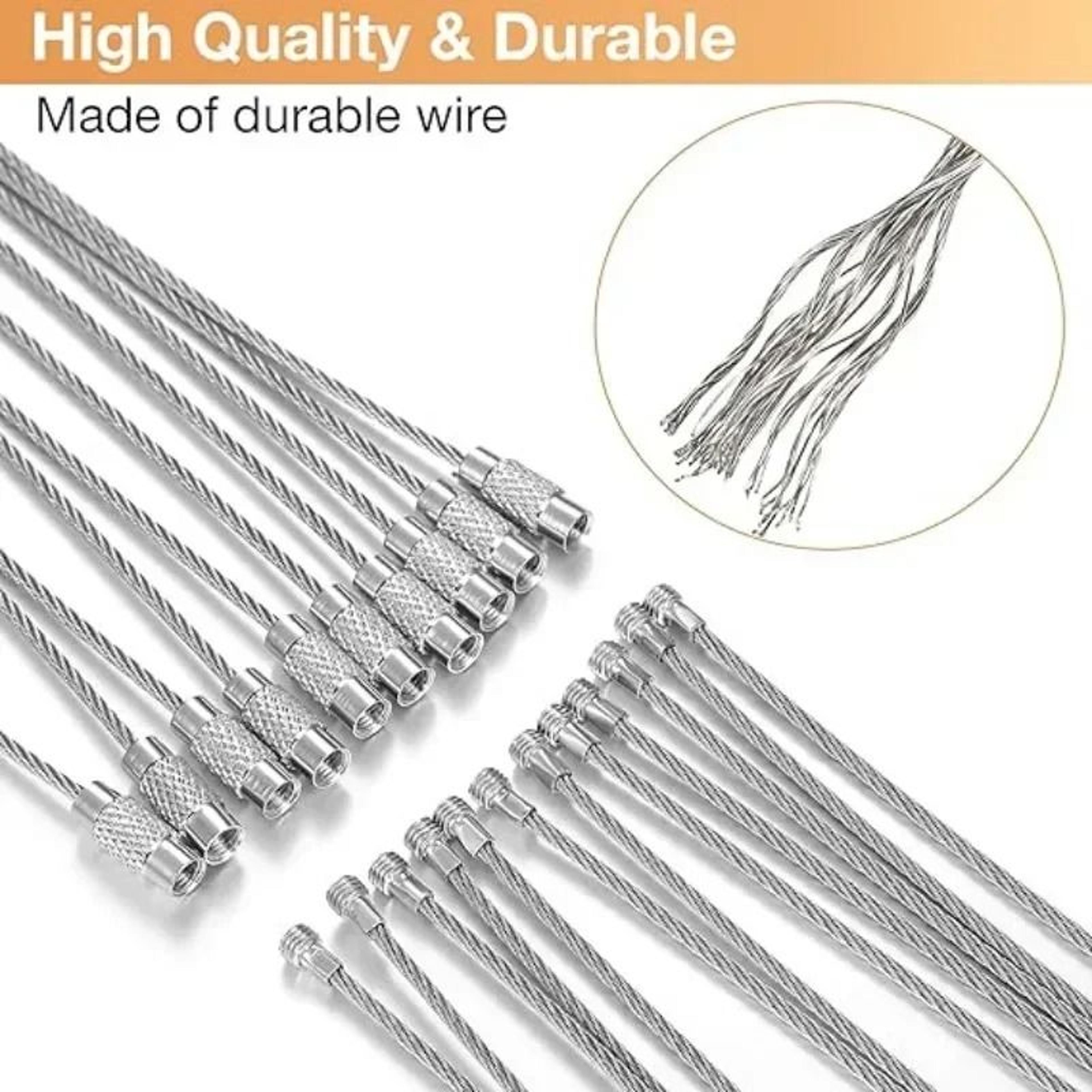 heavy-duty stainless steel wire cable keychains with screw lock (10-piece set)