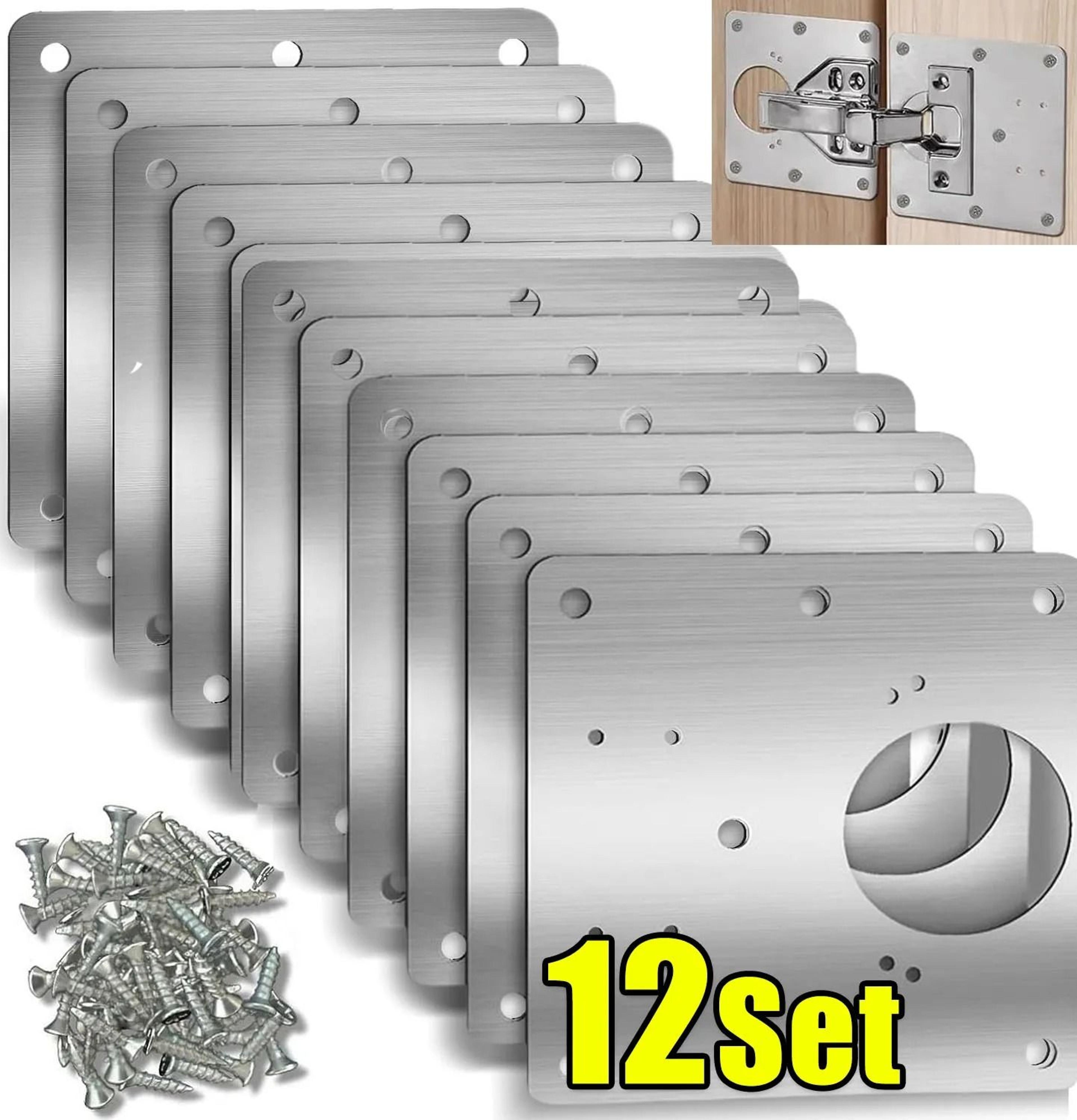 stainless steel cabinet hinge repair plate kit (12-set pack)