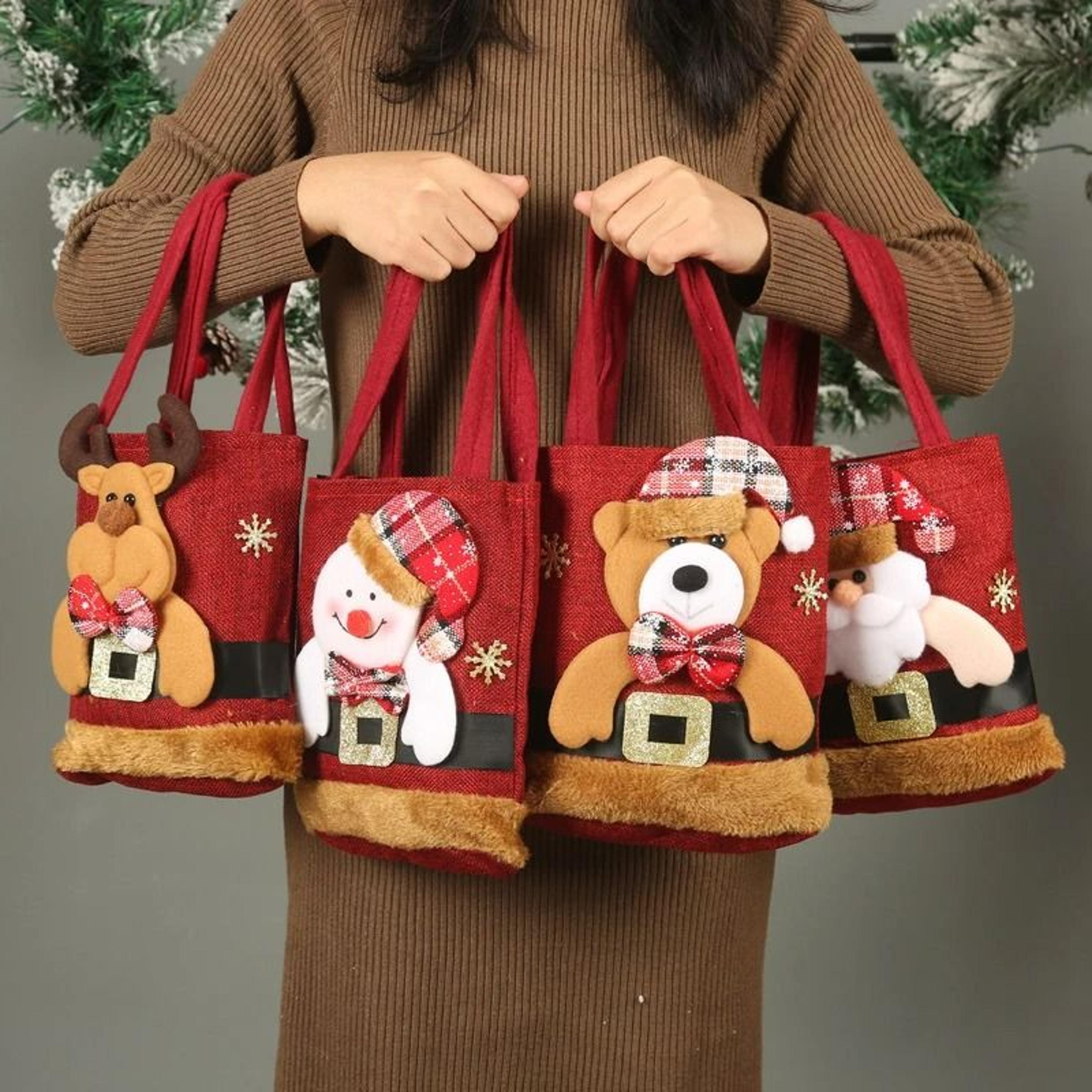 christmas burlap linen gift bag & festive candy handbag