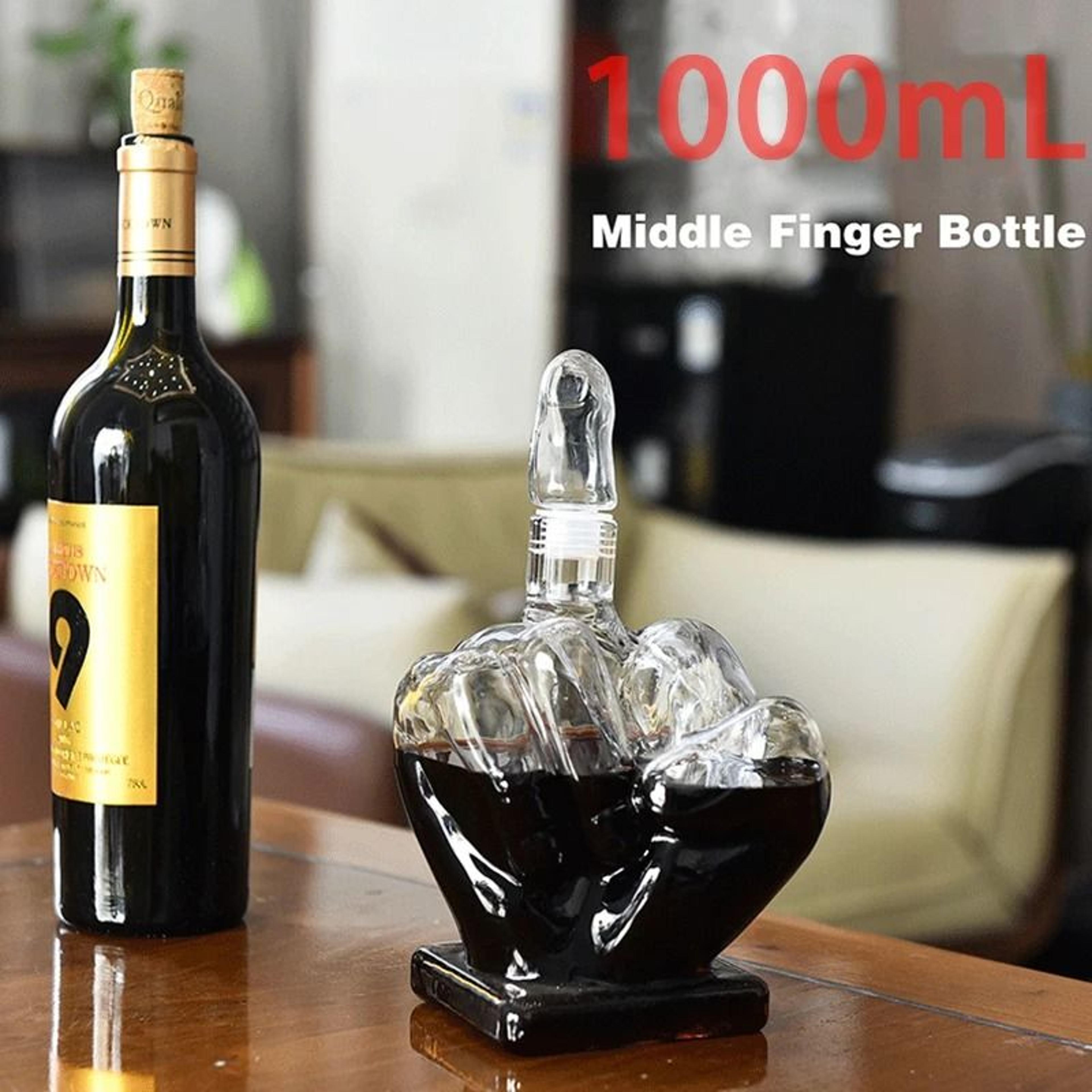 flipping the bird middle finger glass decanter