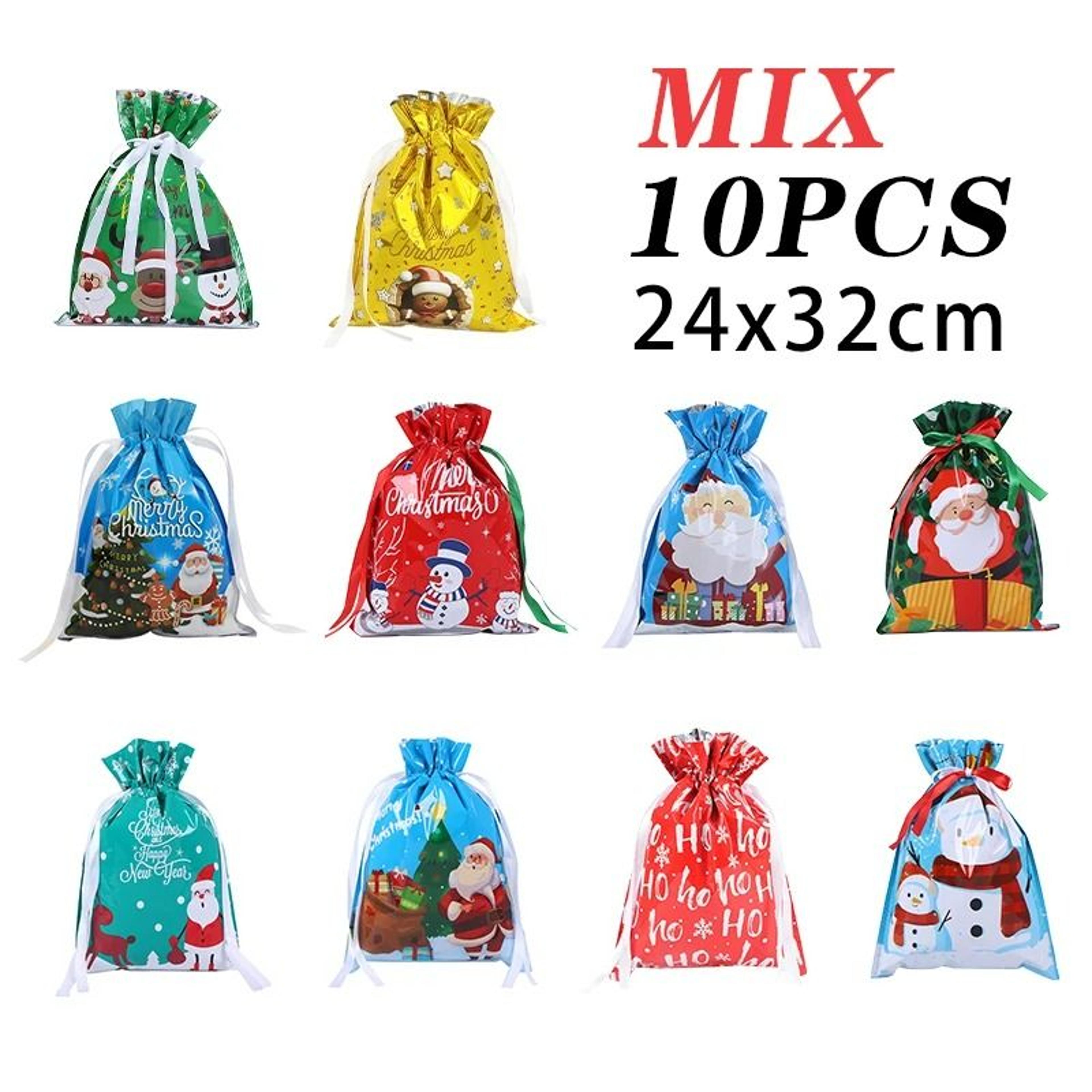 metallic drawstring christmas gift bag set