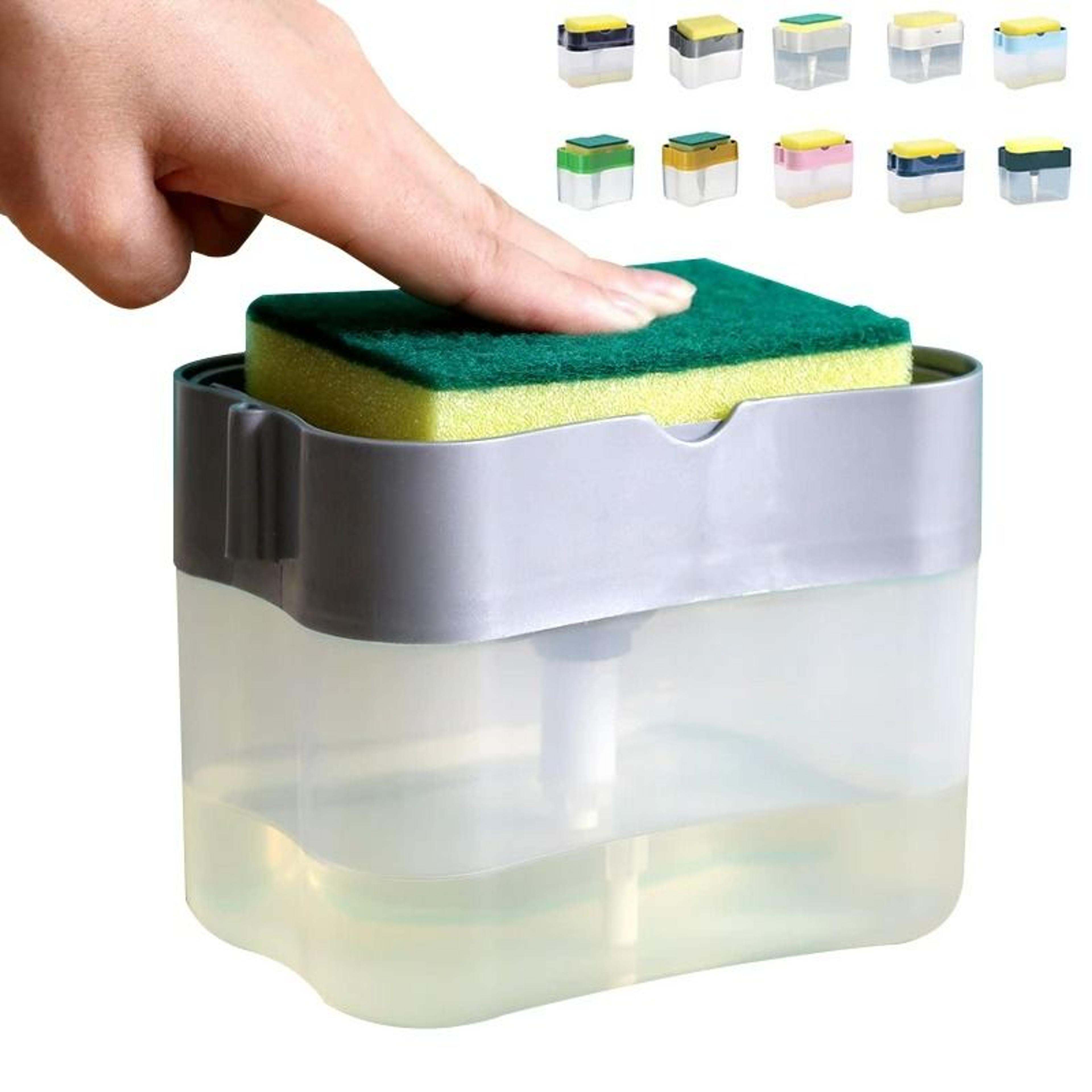 2-in-1 press-type dish soap dispenser & sponge holder