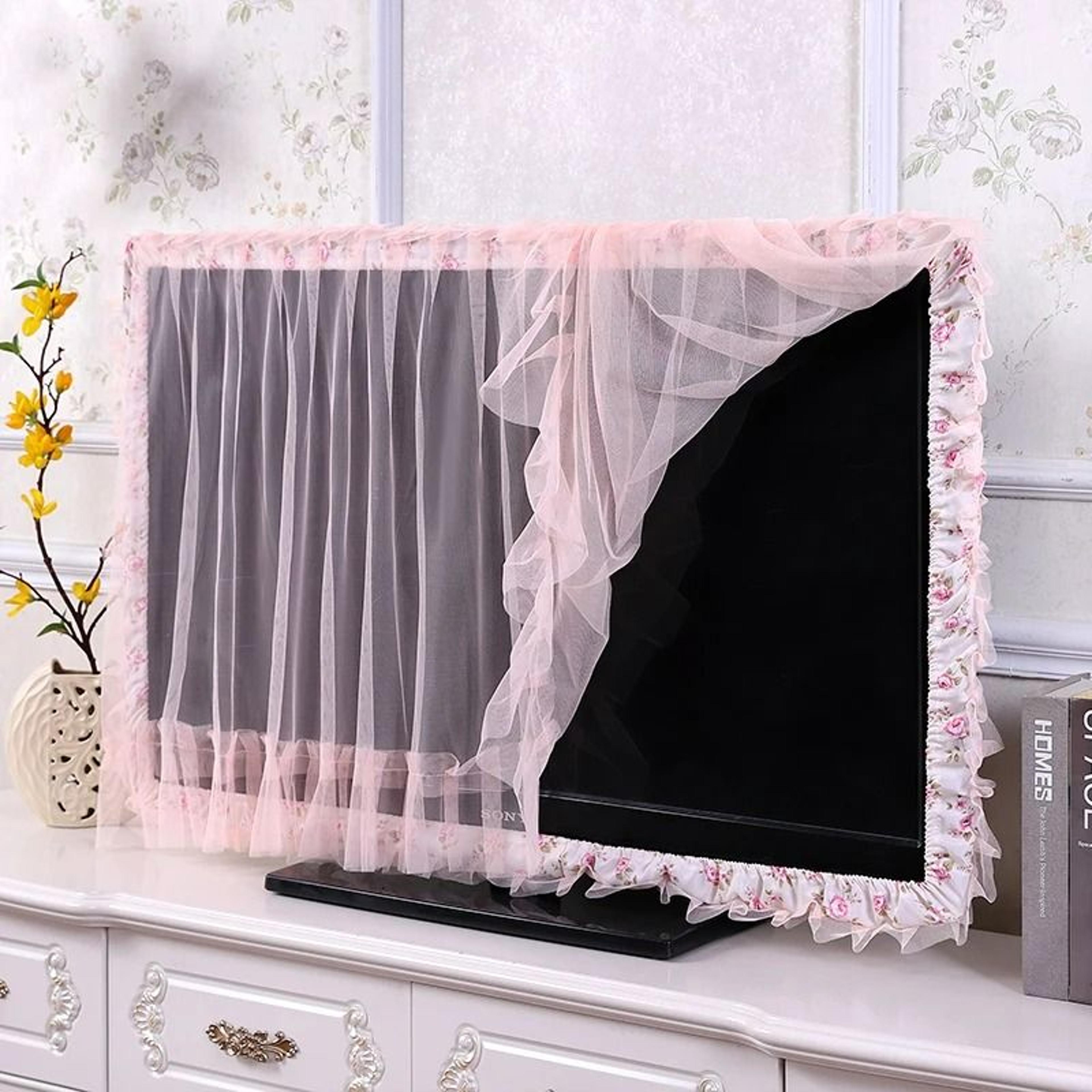 lace fabric tv & monitor dust cover with flip screen feature