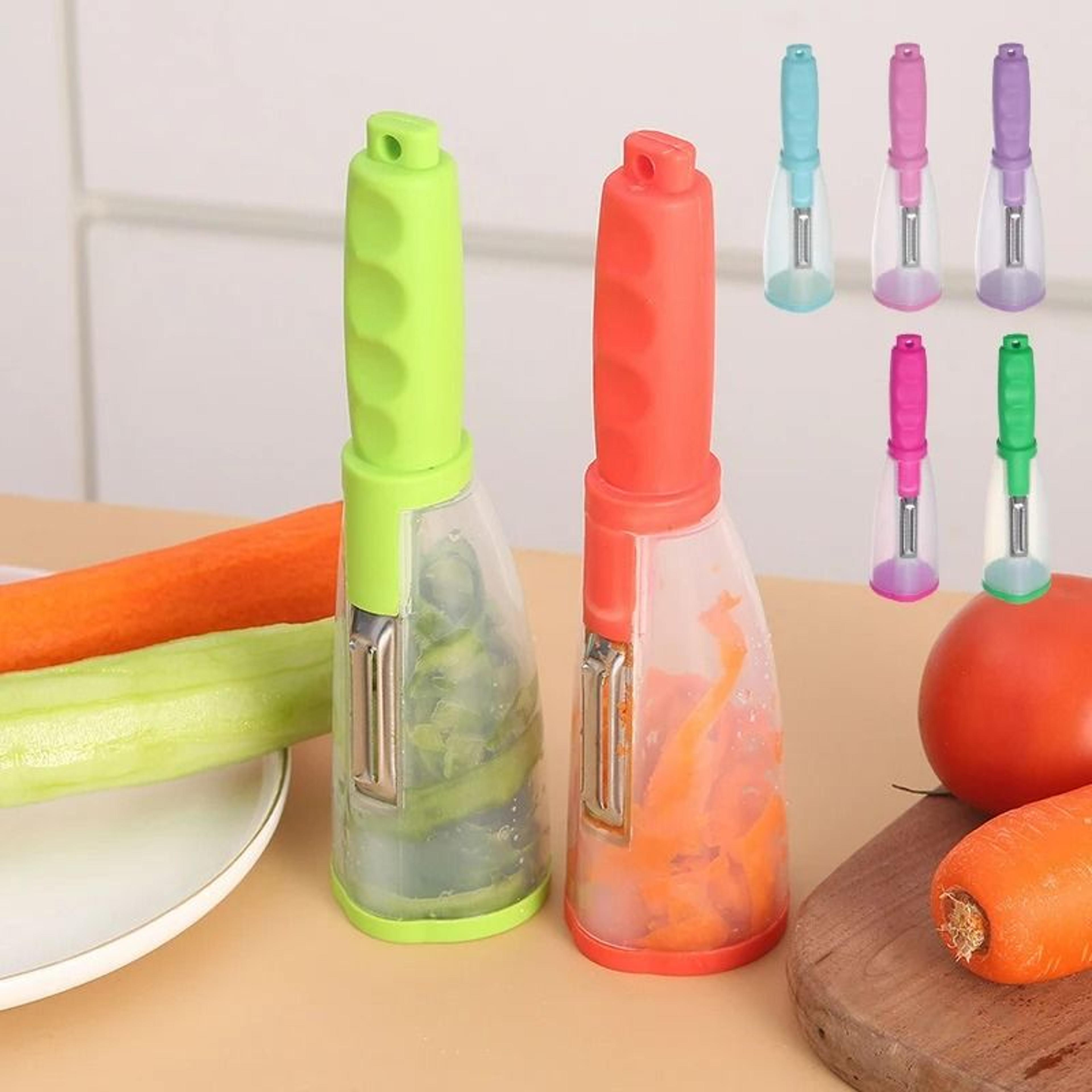 multifunctional peeler with integrated debris storage tube