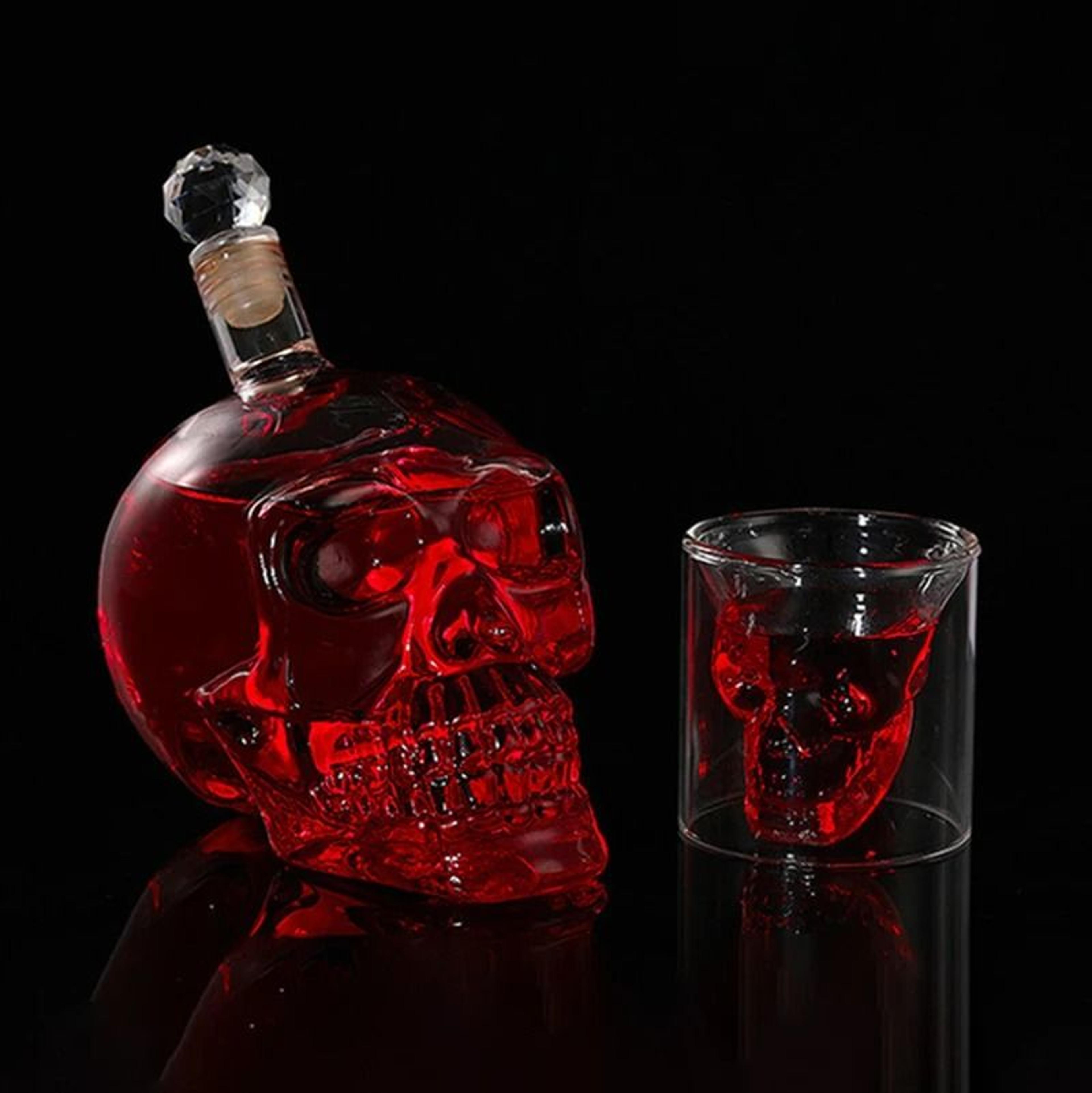 skull glass decanter & wine bottle