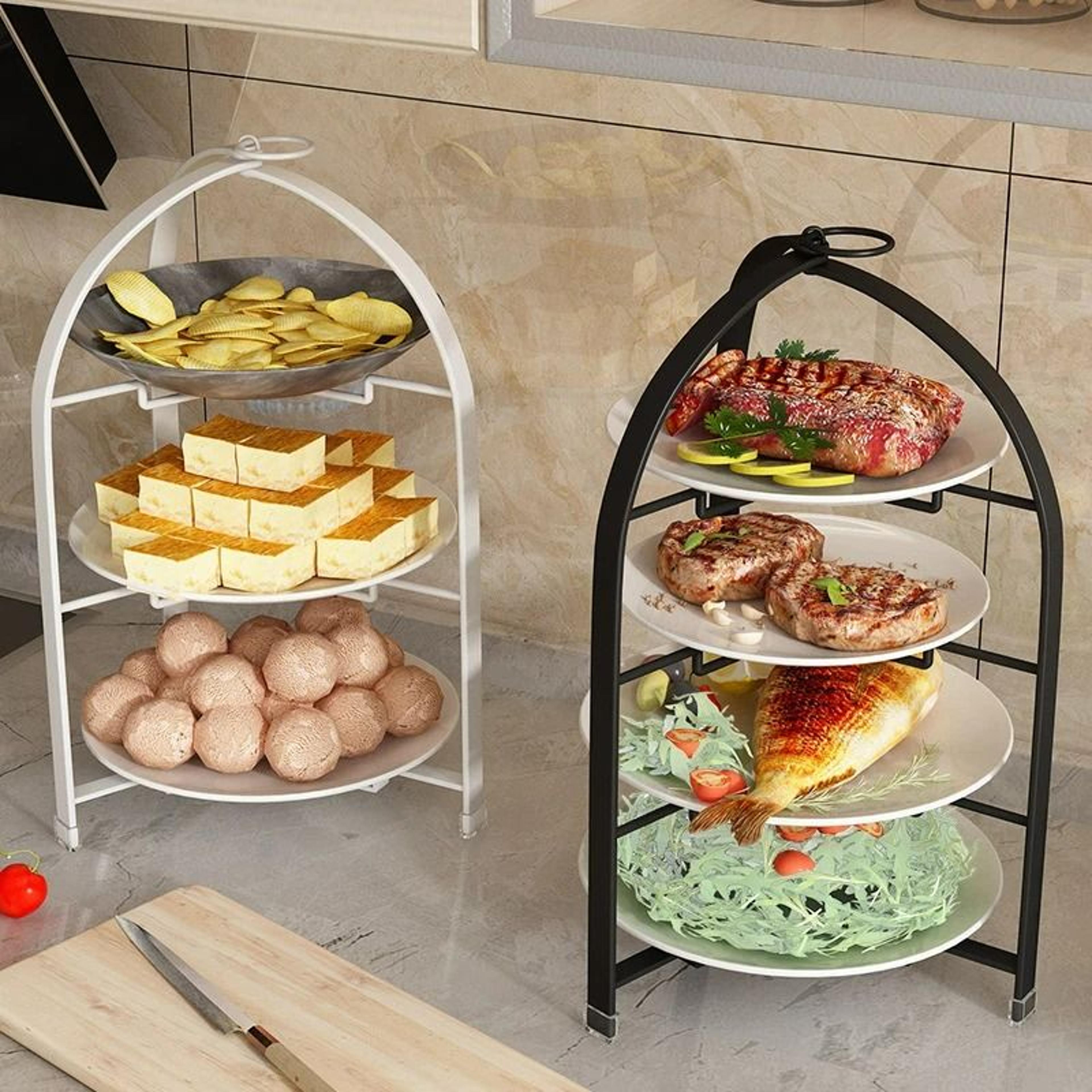 foldable 3/4-layer kitchen side dish storage & prep rack
