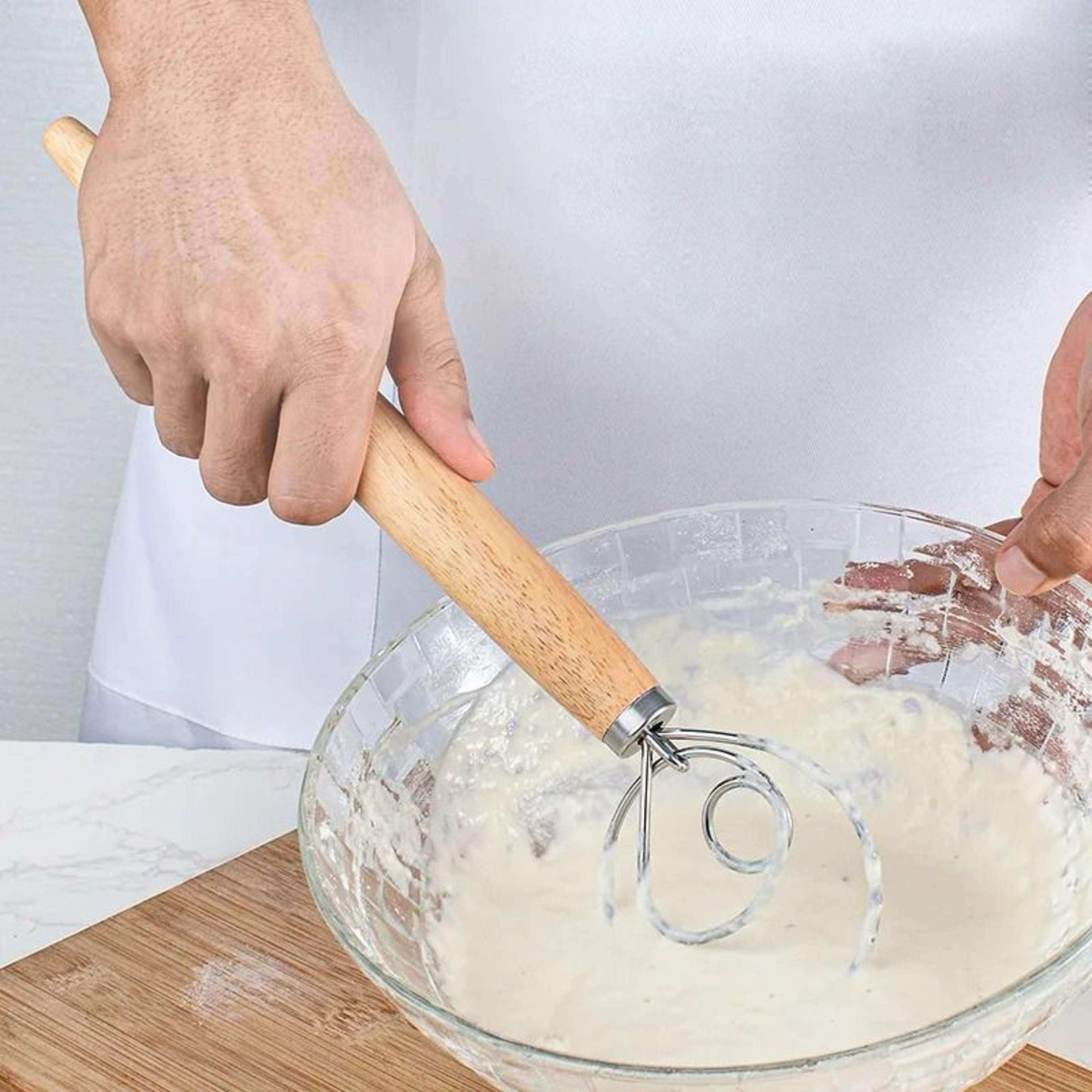 13-inch oak handle danish dough whisk & mixing rod