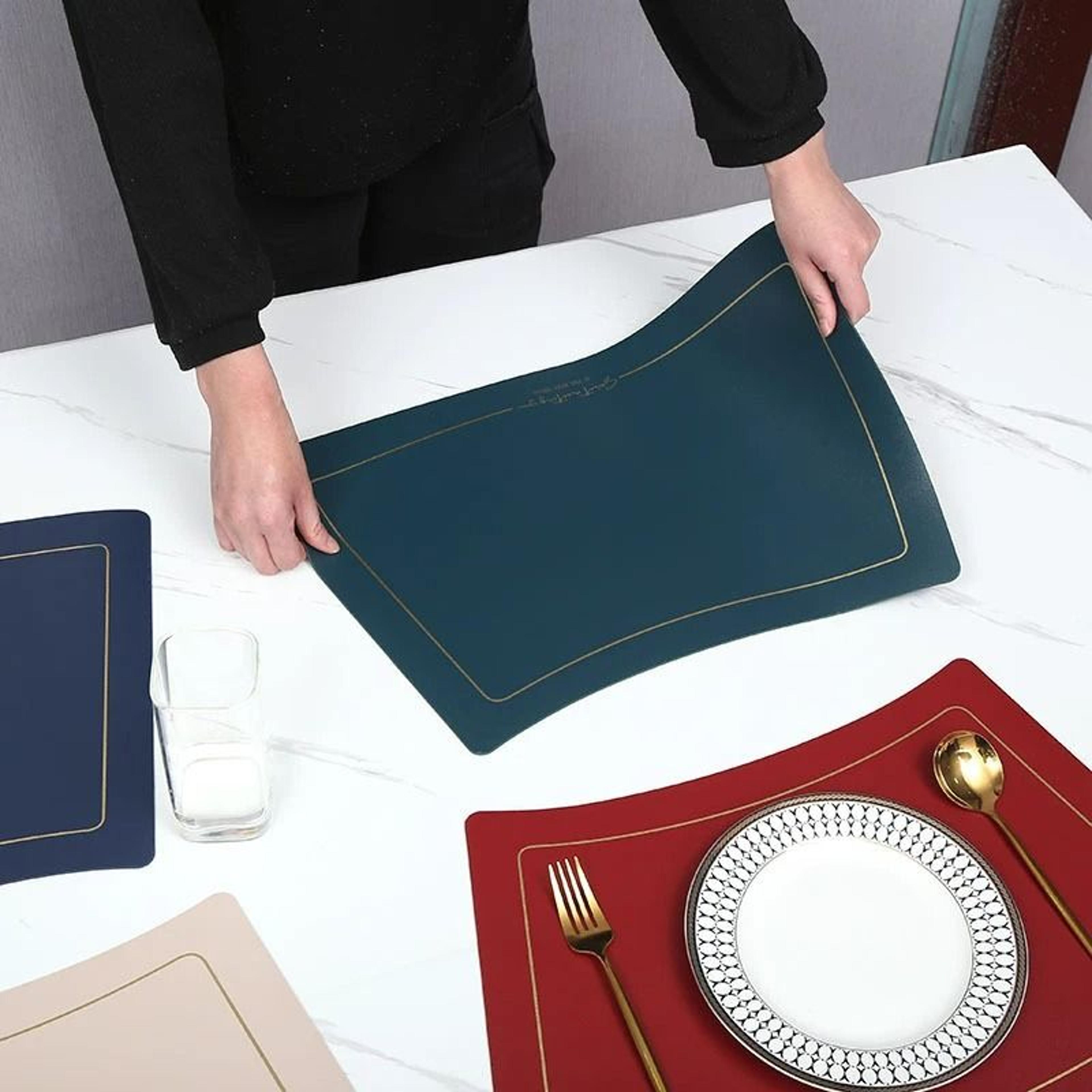 scalloped pu leather waterproof placemat & coaster set