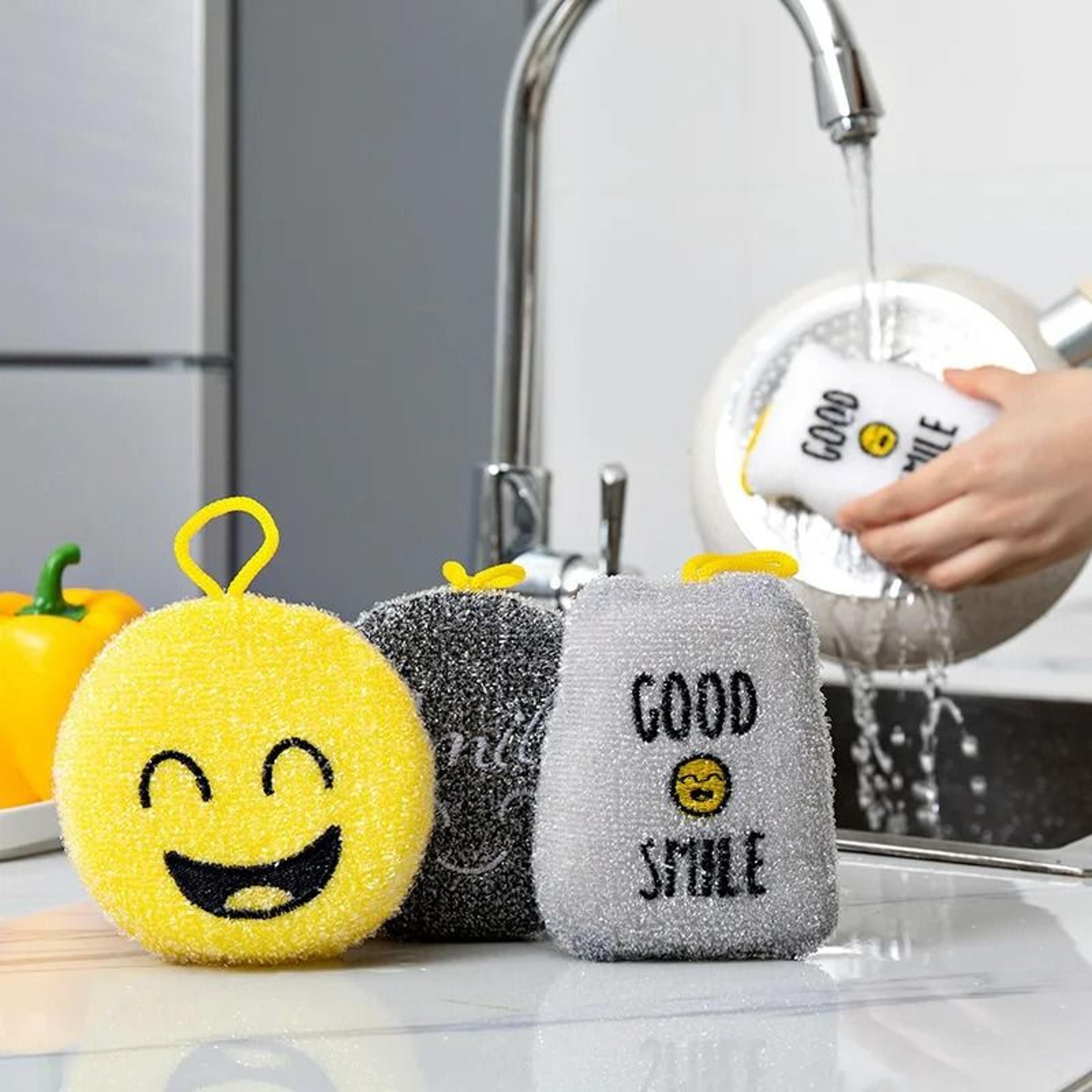 cartoon smiley face double-sided scouring sponges