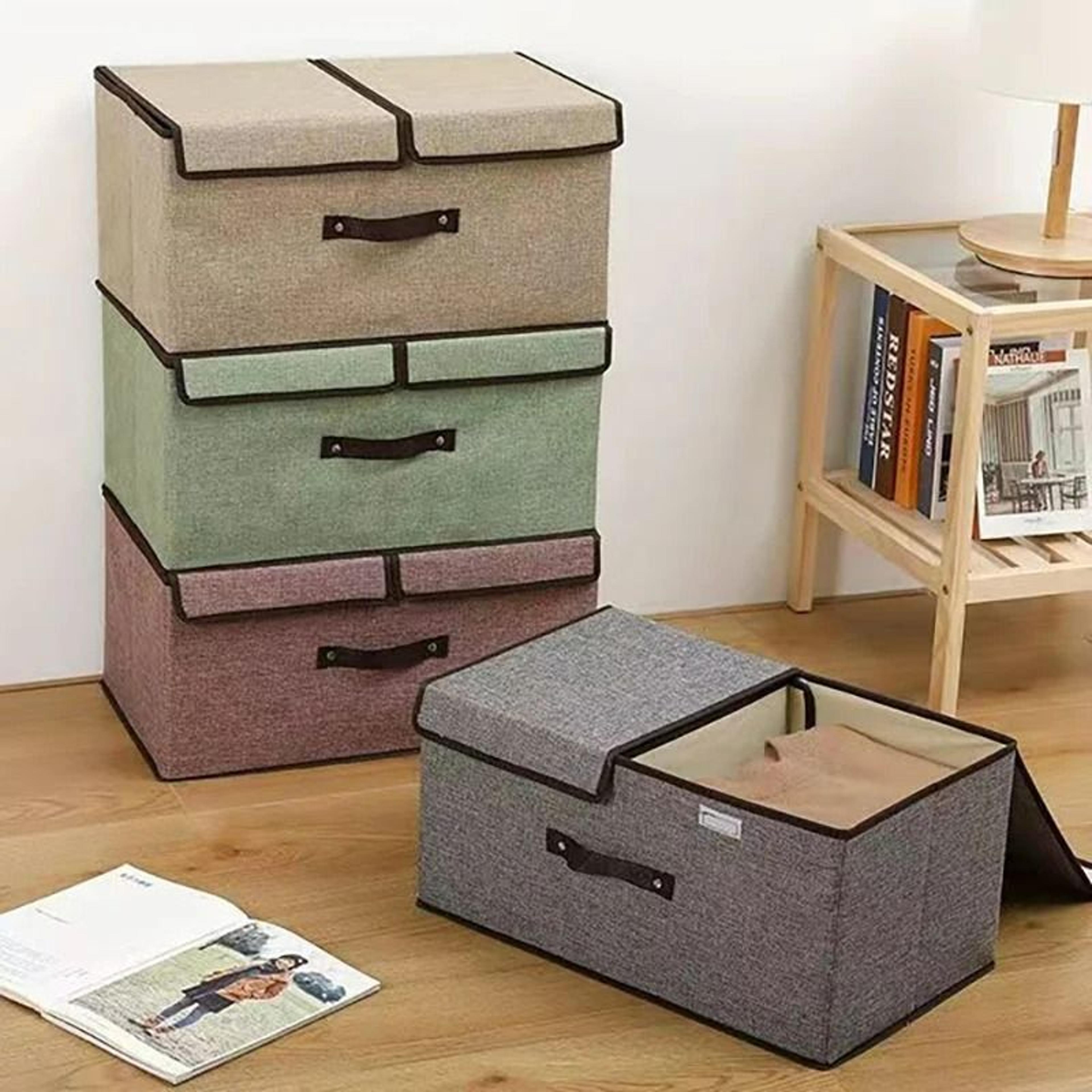 cotton fabric foldable storage box with dual double lids