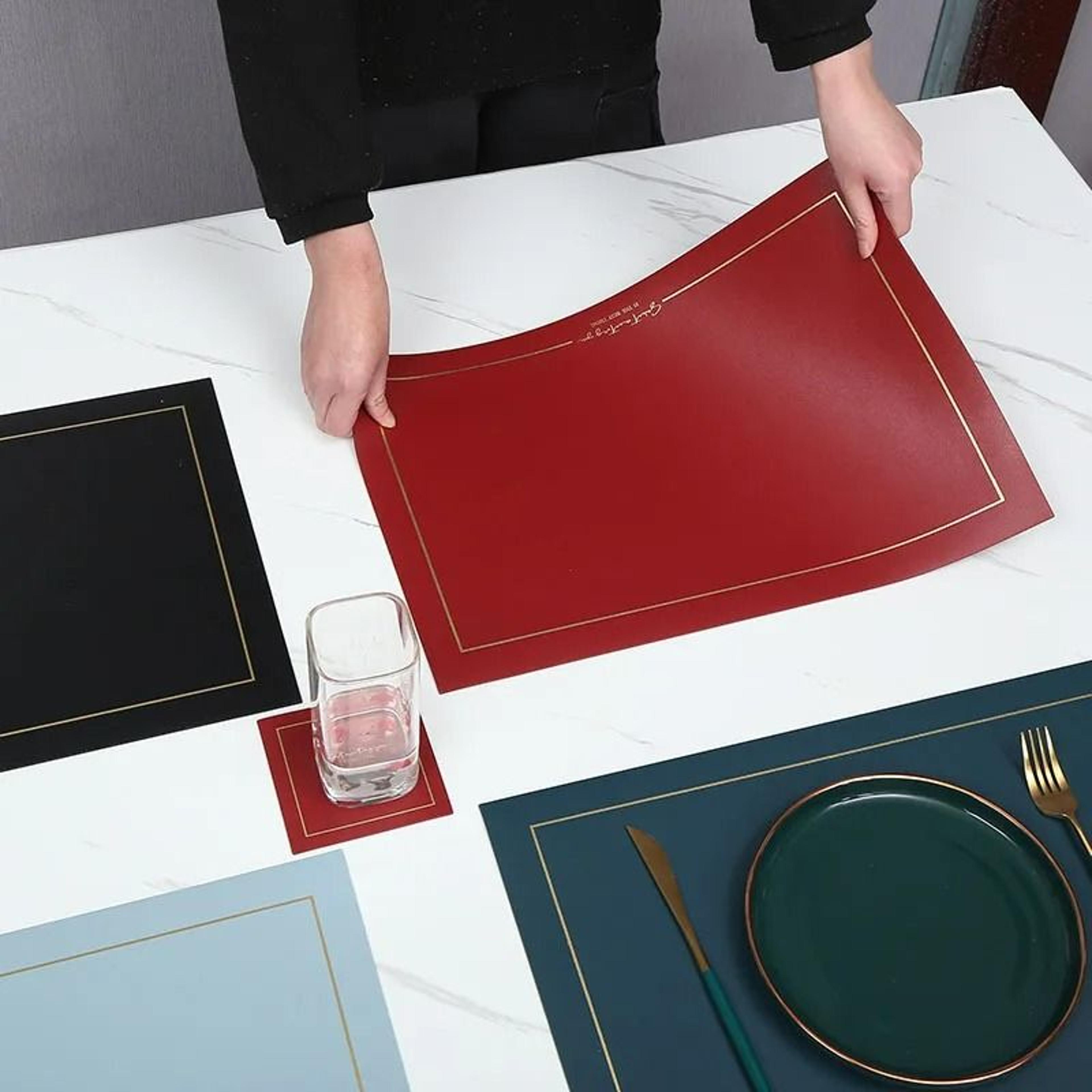 rectangular pu leather waterproof placemat & coaster set