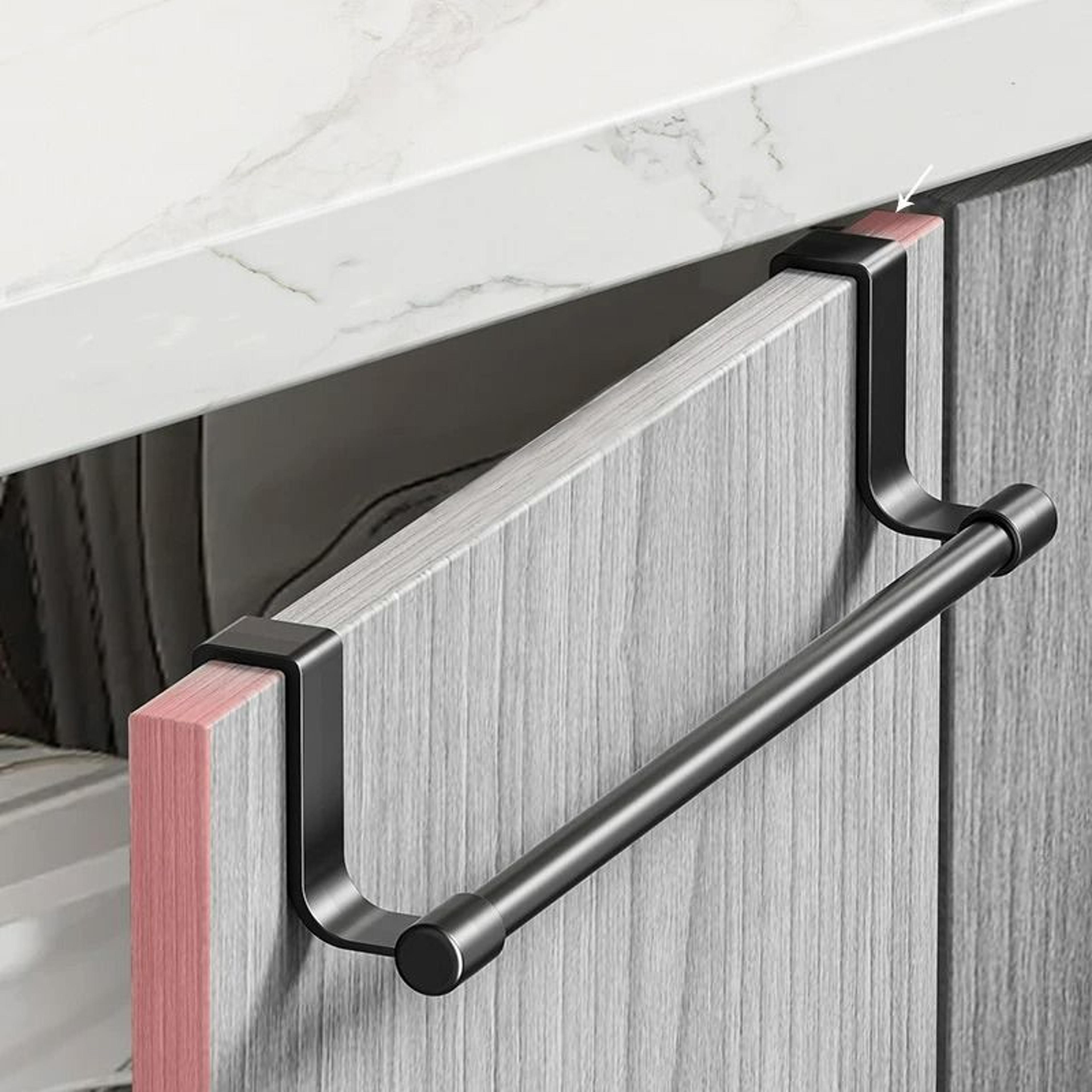 over-cabinet door steel towel bar & rag organizer rack