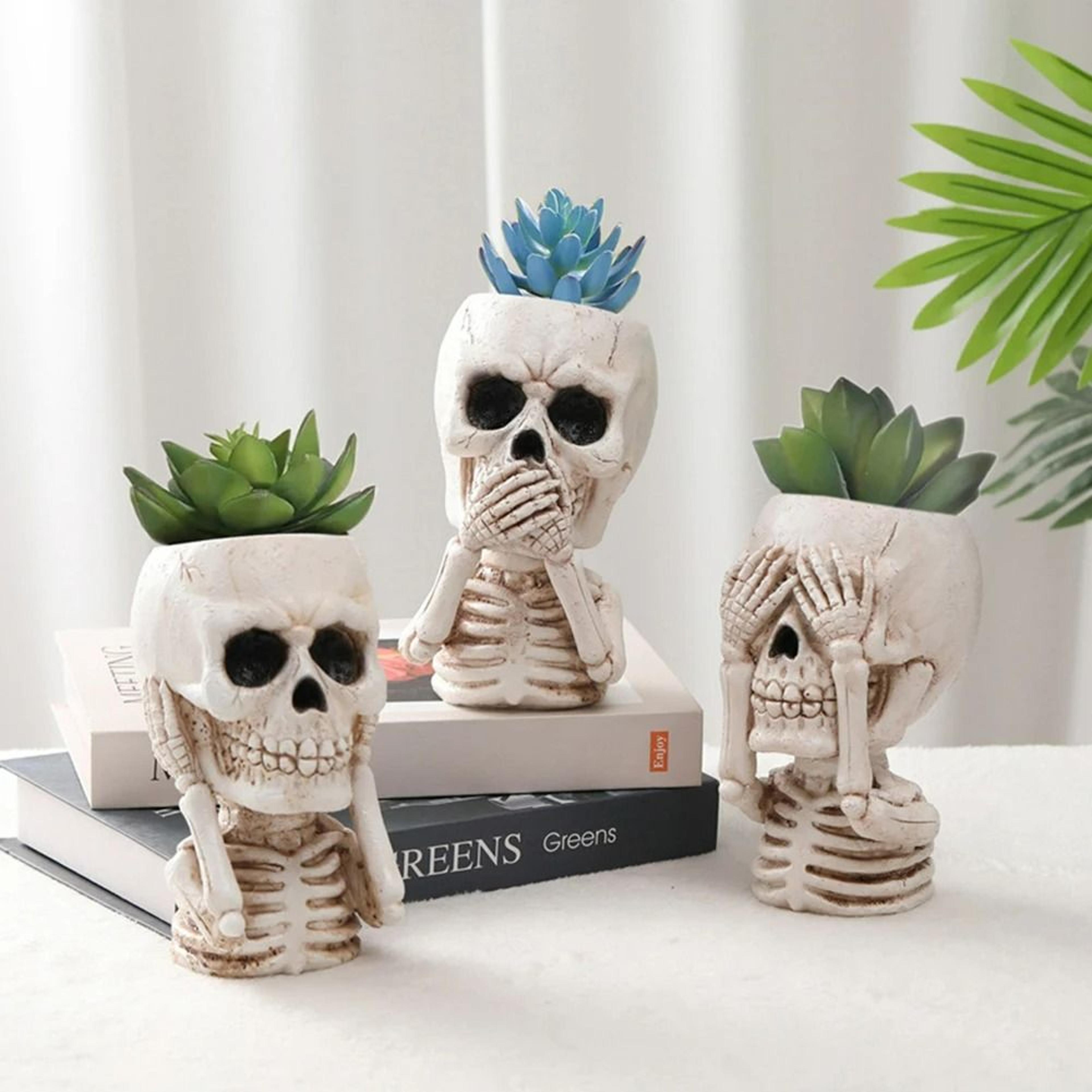 gothic skeleton skull planter container