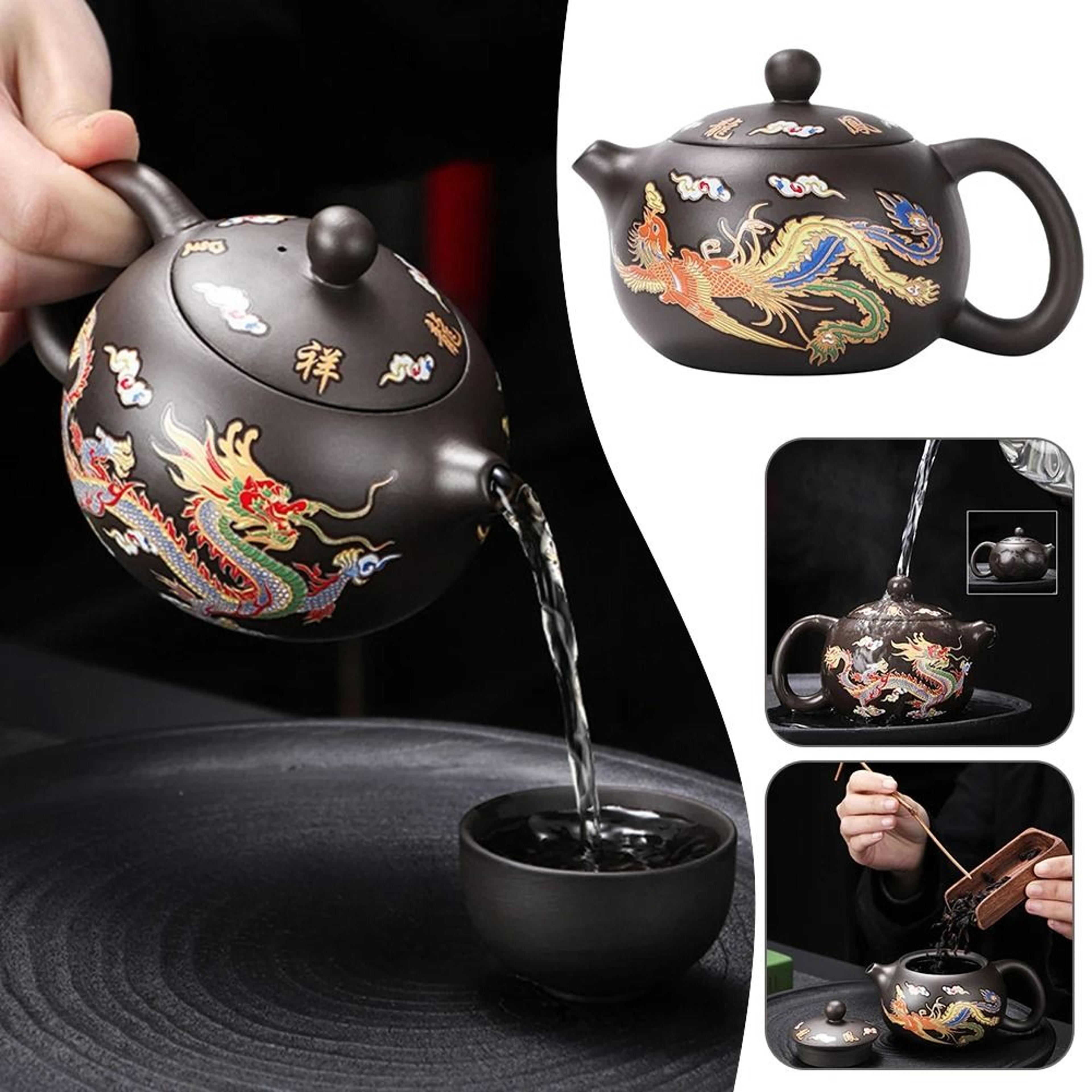 color-changing purple clay teapot set