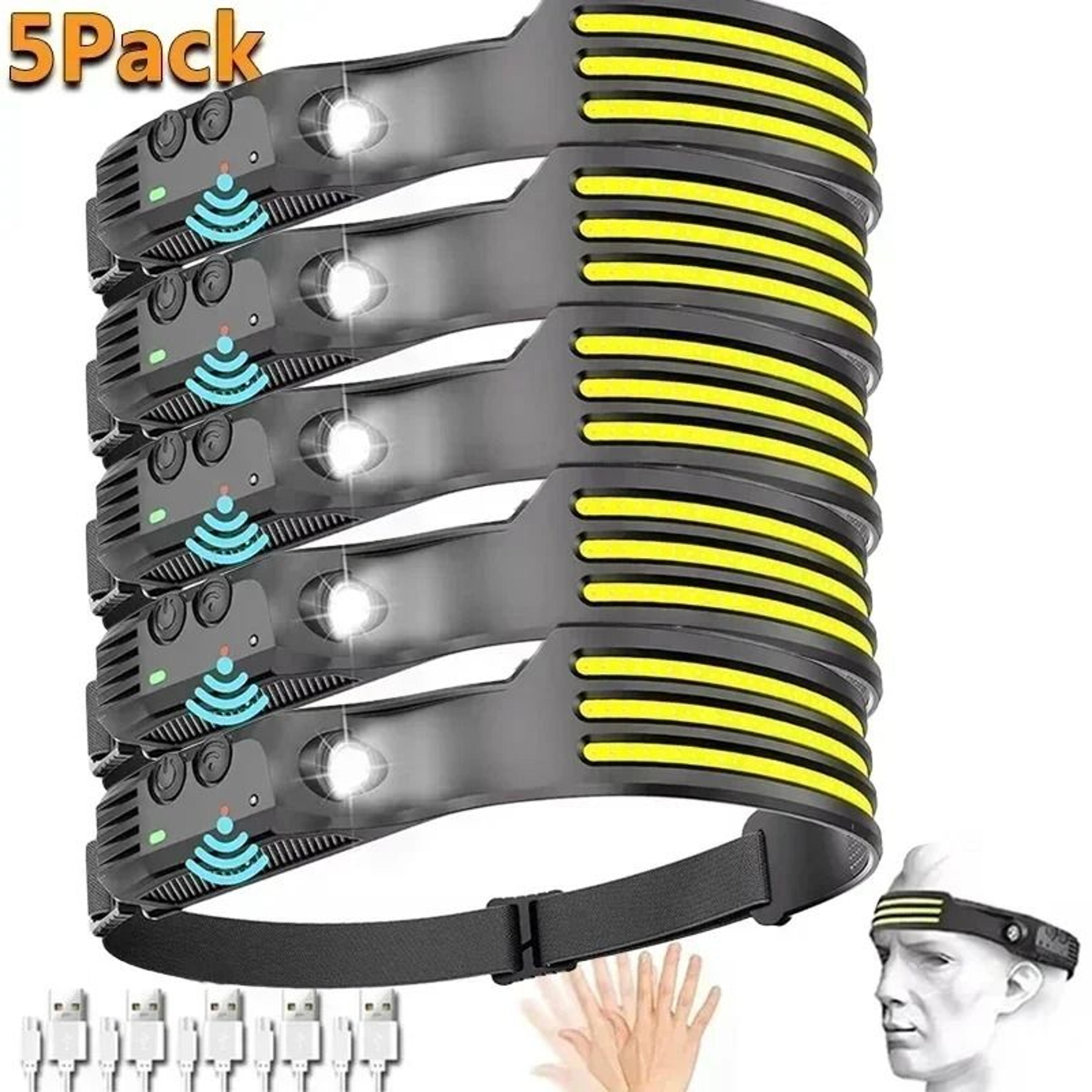 5-pack hands-free induction cob led headlamps