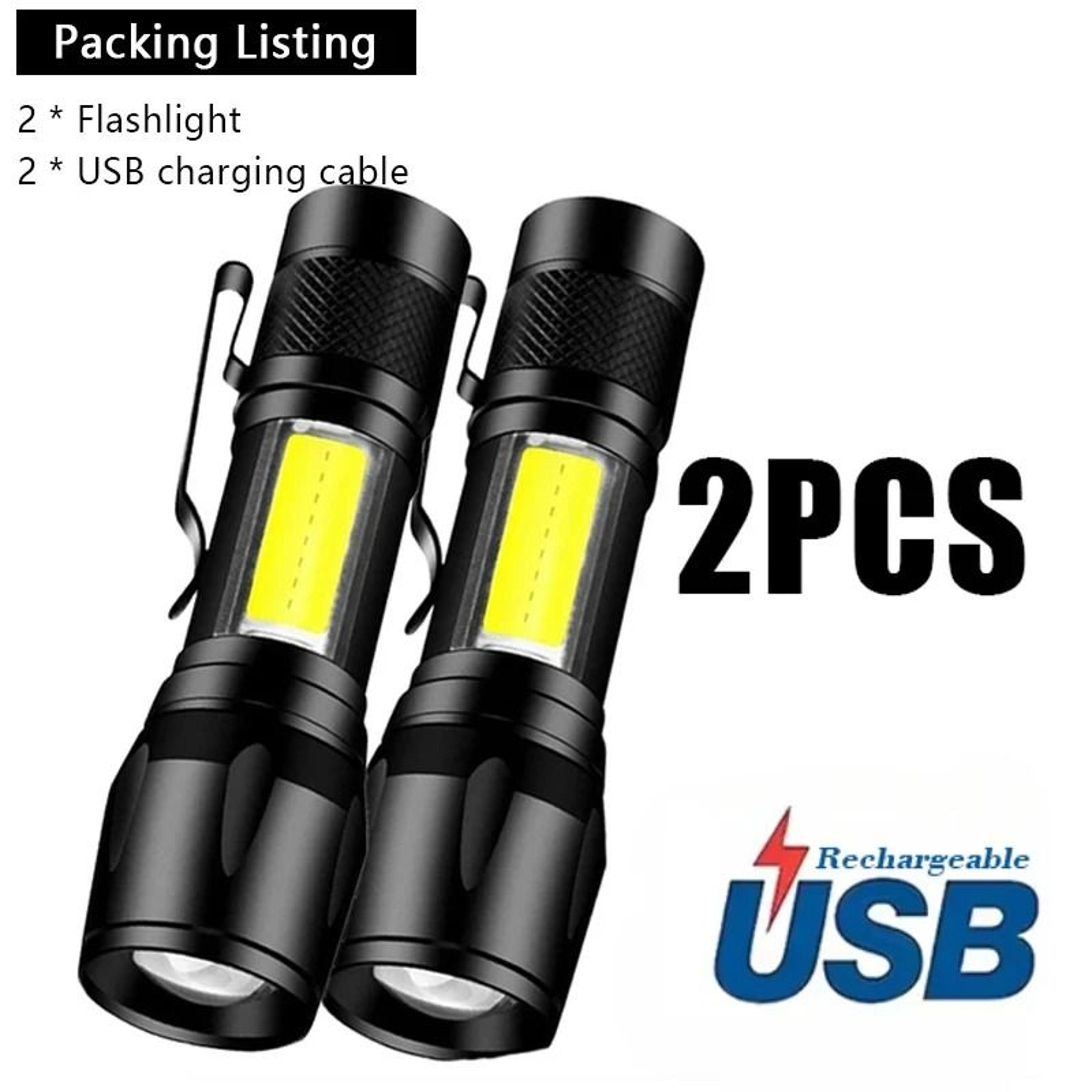 2-piece rechargeable cob + xpe mini zoom flashlights