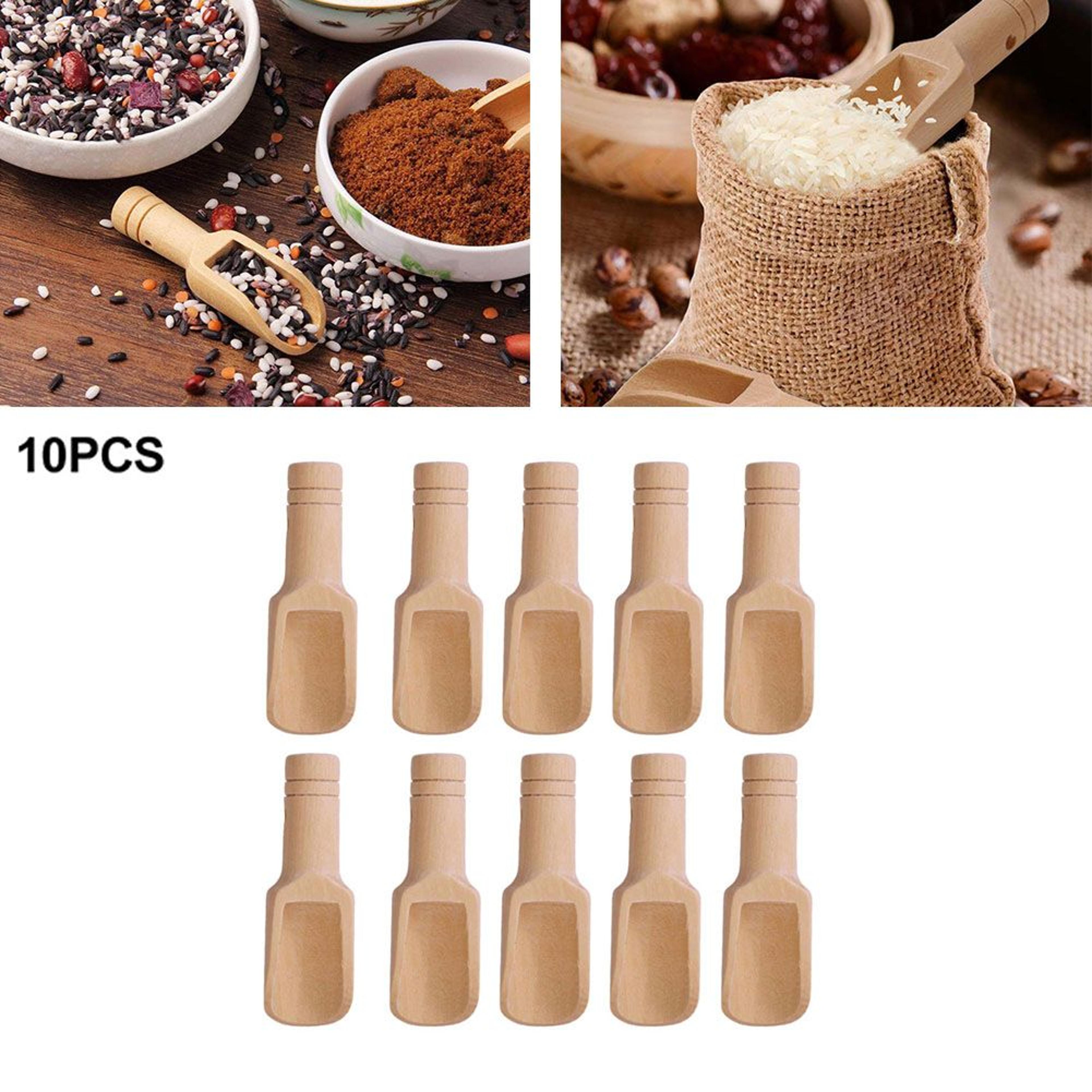 mini wooden spice & condiment scoops (10-piece pack)
