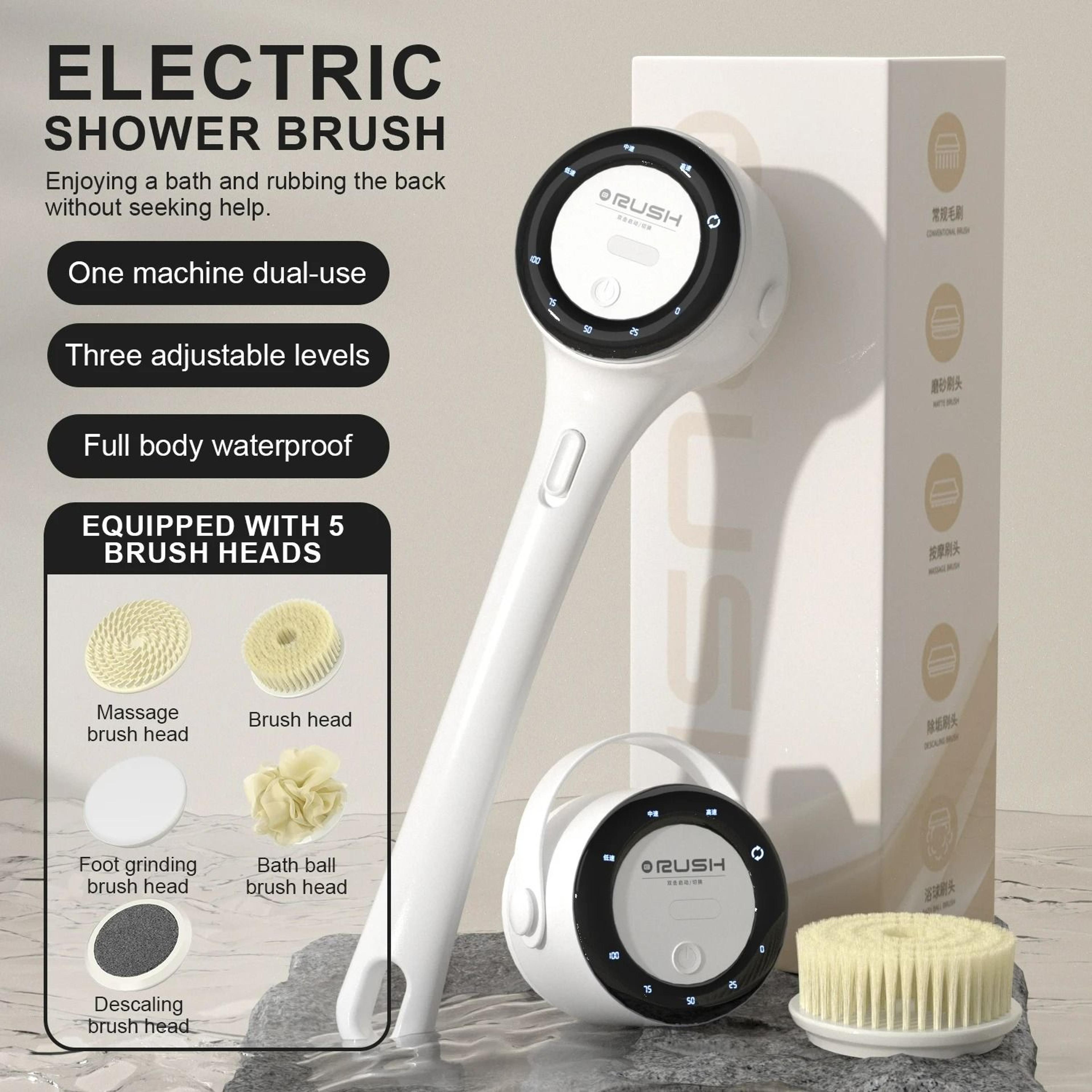 3-speed electric shower body cleaning brush (5-head spinning spa set)