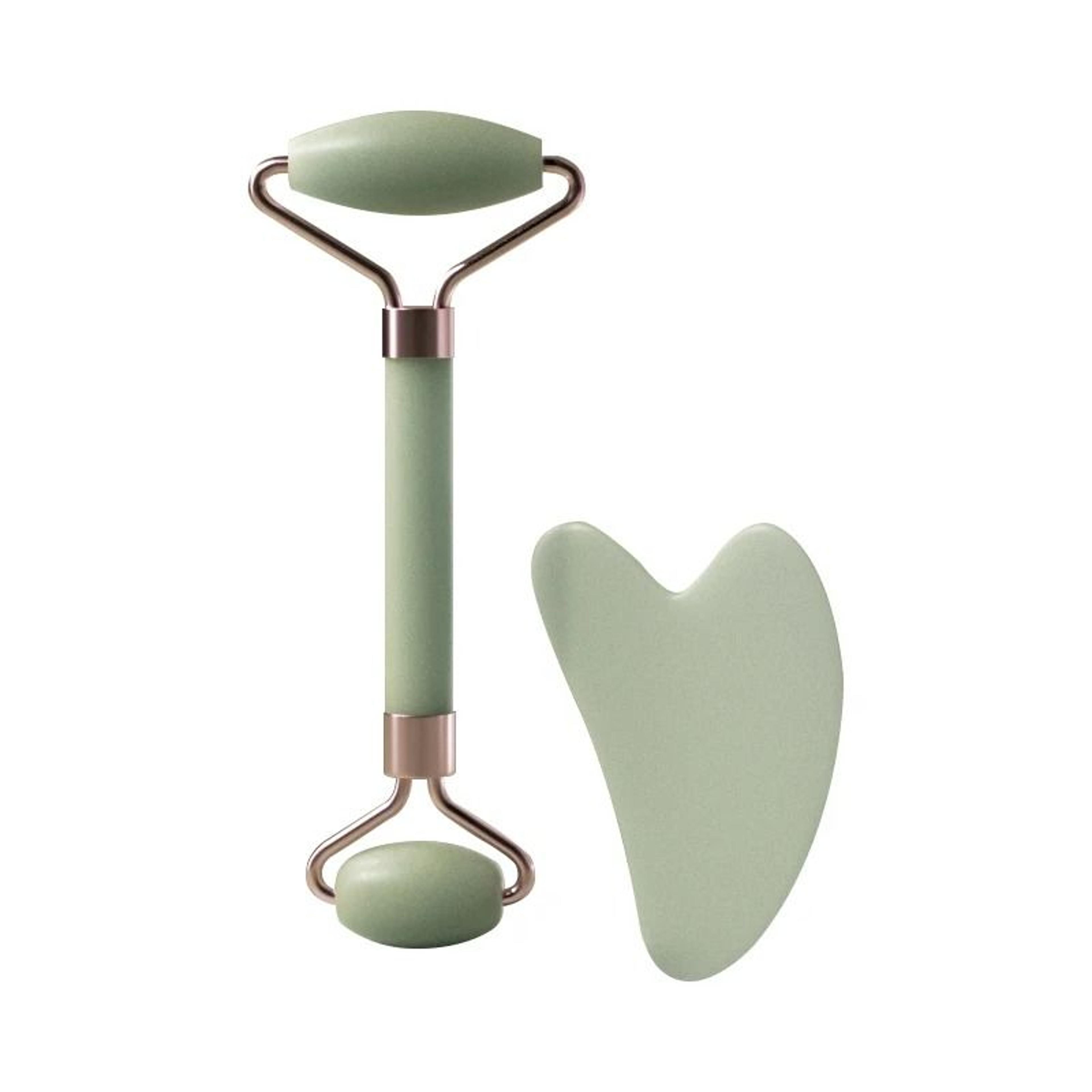 resin facial massage roller & gua sha scraping board set