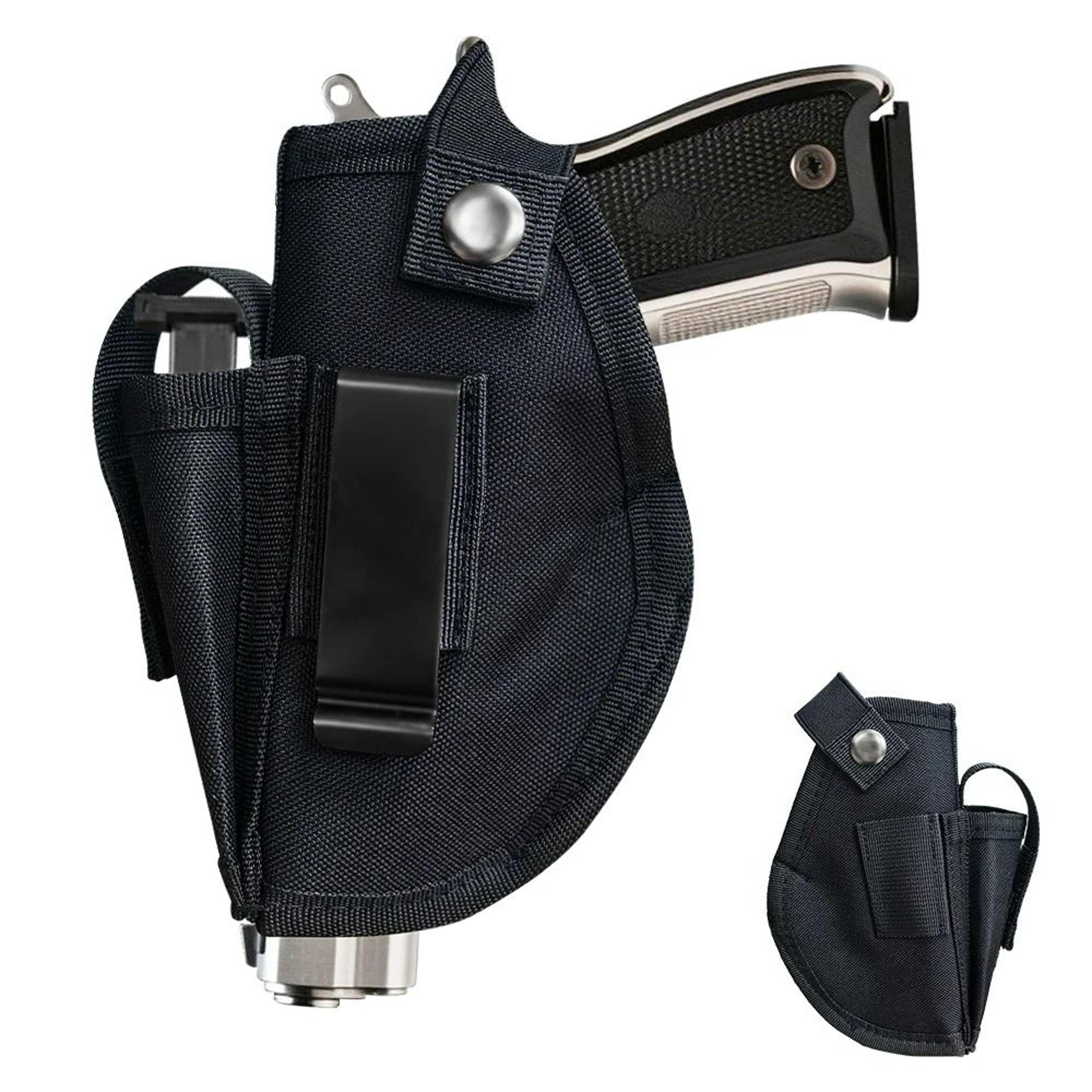 ambidextrous molle tactical pistol holster with magazine slot