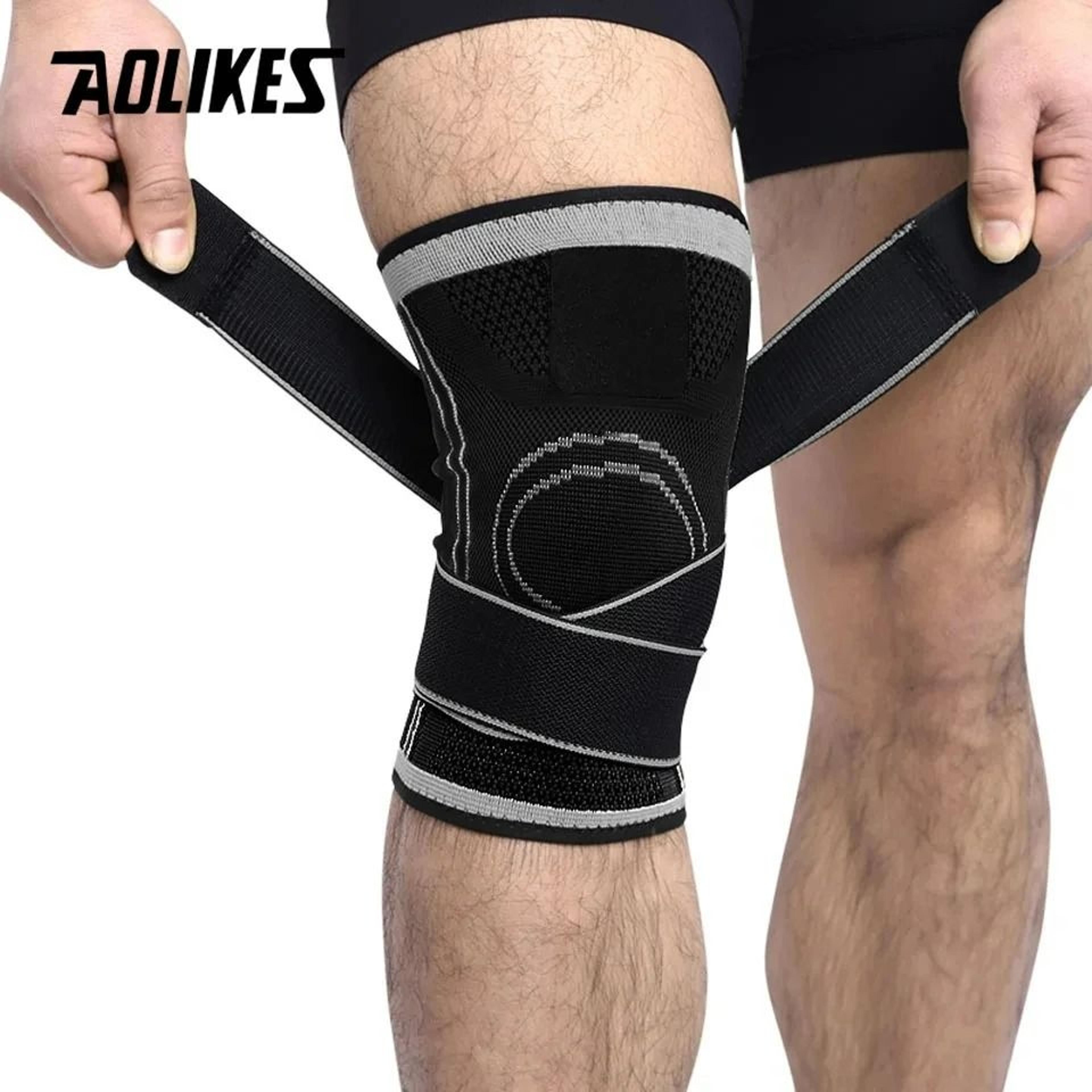 sports knee support sleeve with elastic pressure straps