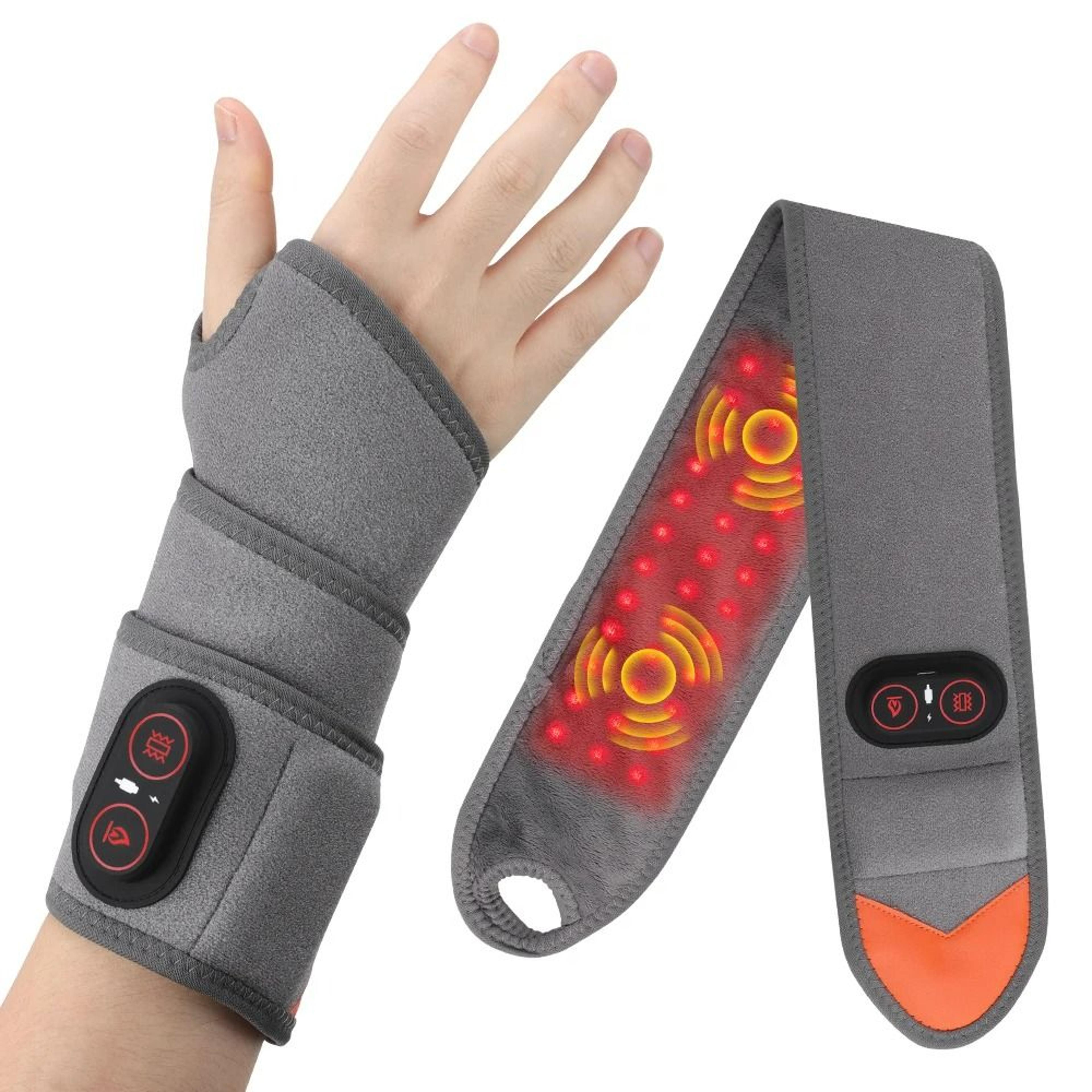 infrared heated wrist wrap with red light therapy & vibration massage
