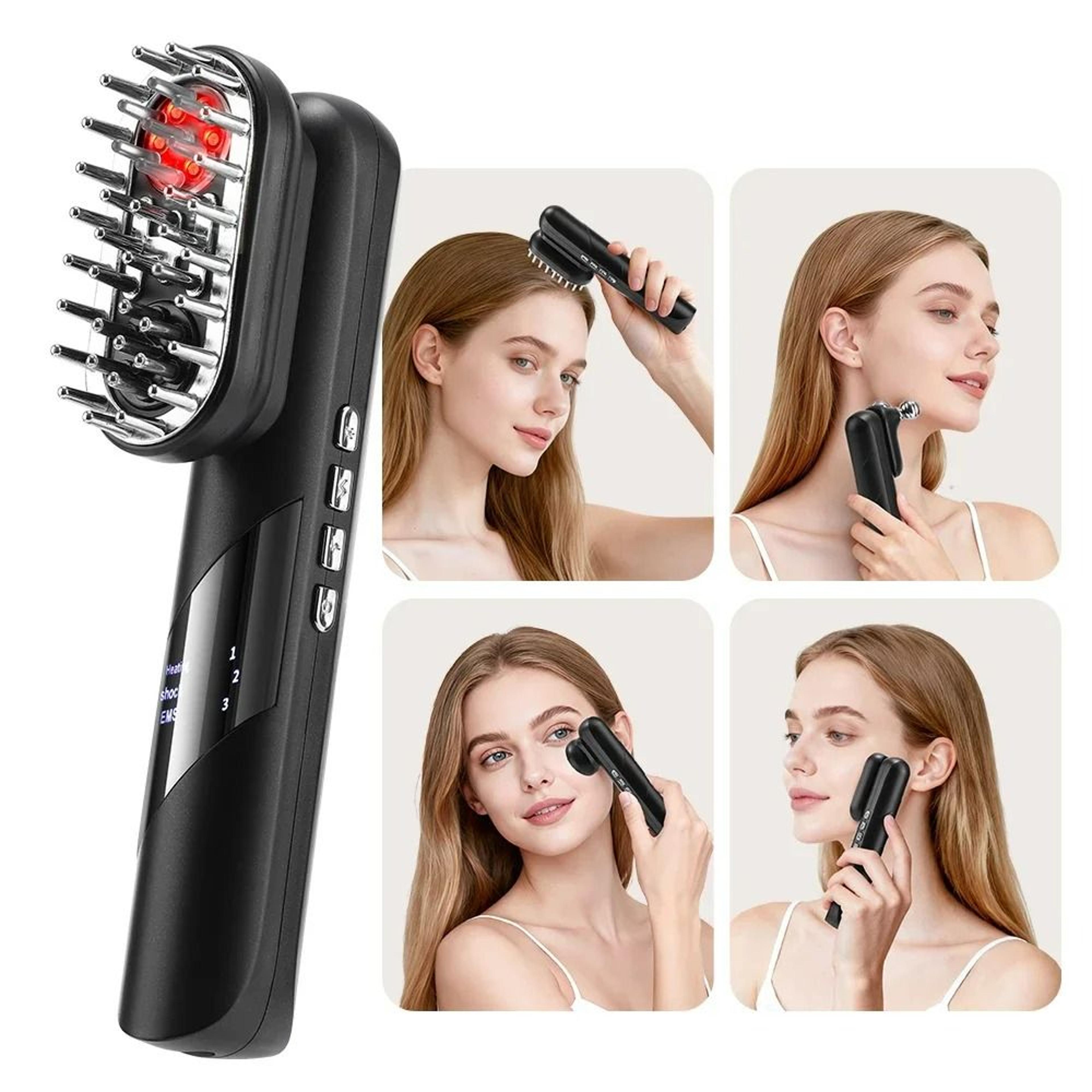 4-in-1 electric ems scalp & body massager comb with red light therapy