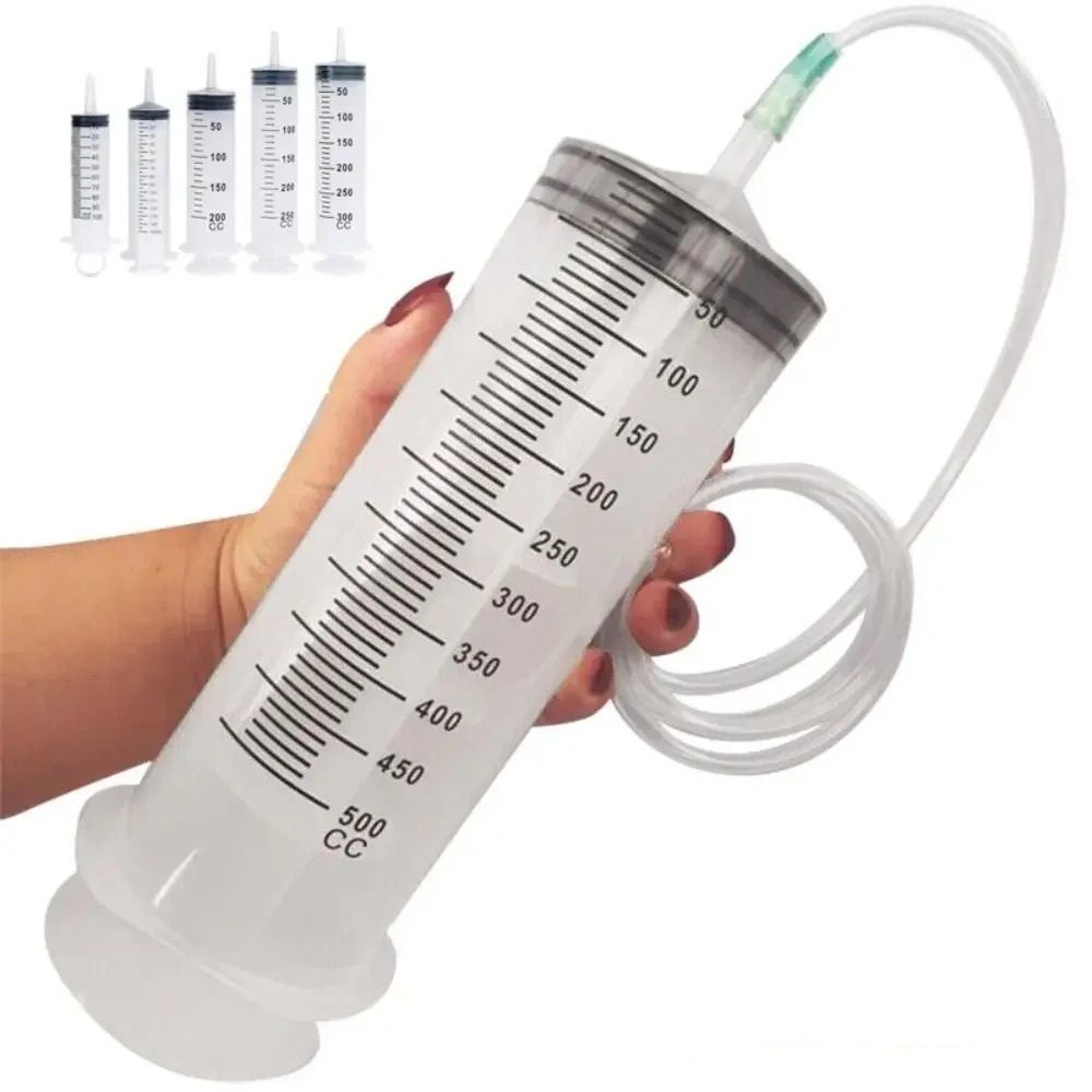 large capacity reusable fluid syringe with 4.3 foot tube