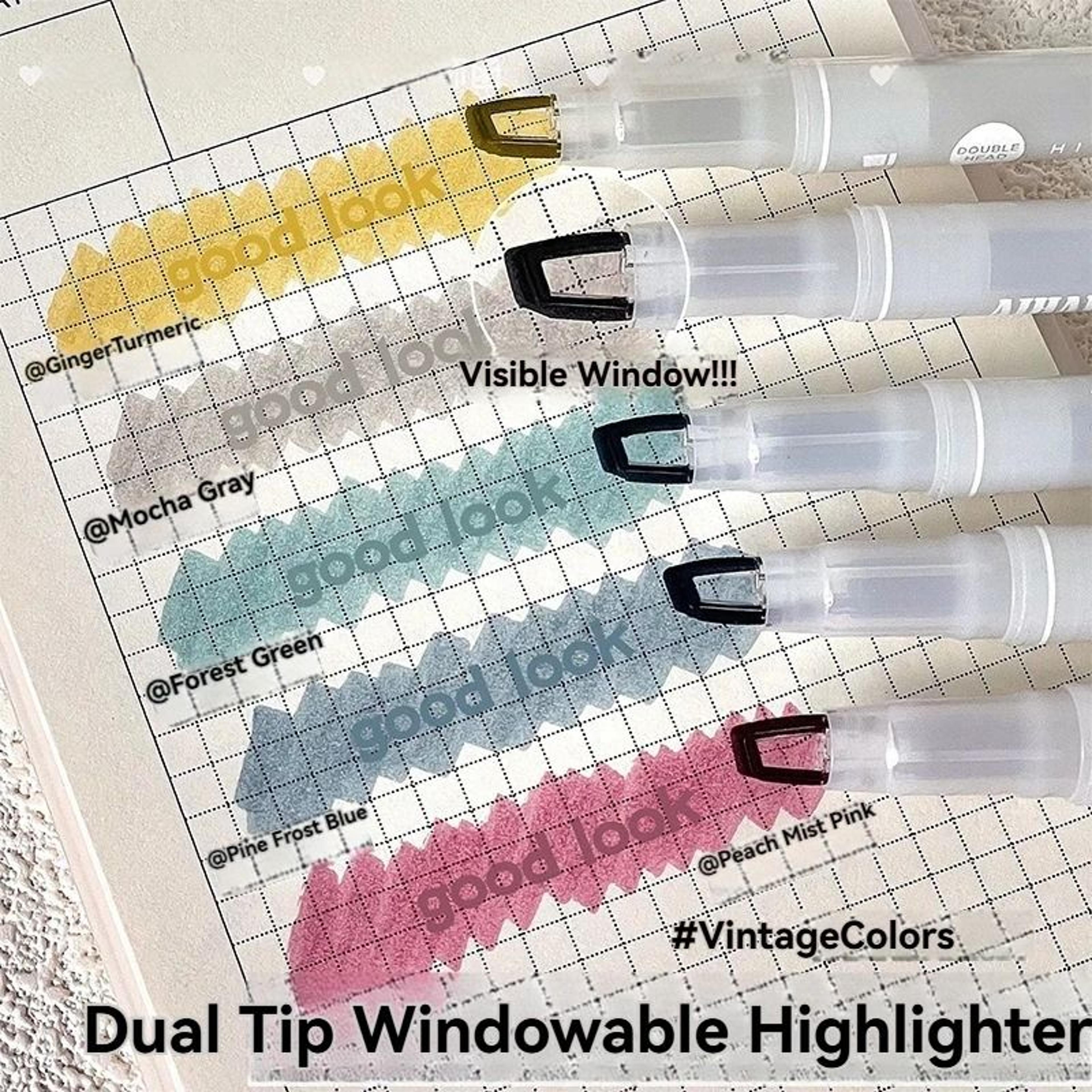 5-color dual-head window tip pastel highlighter set