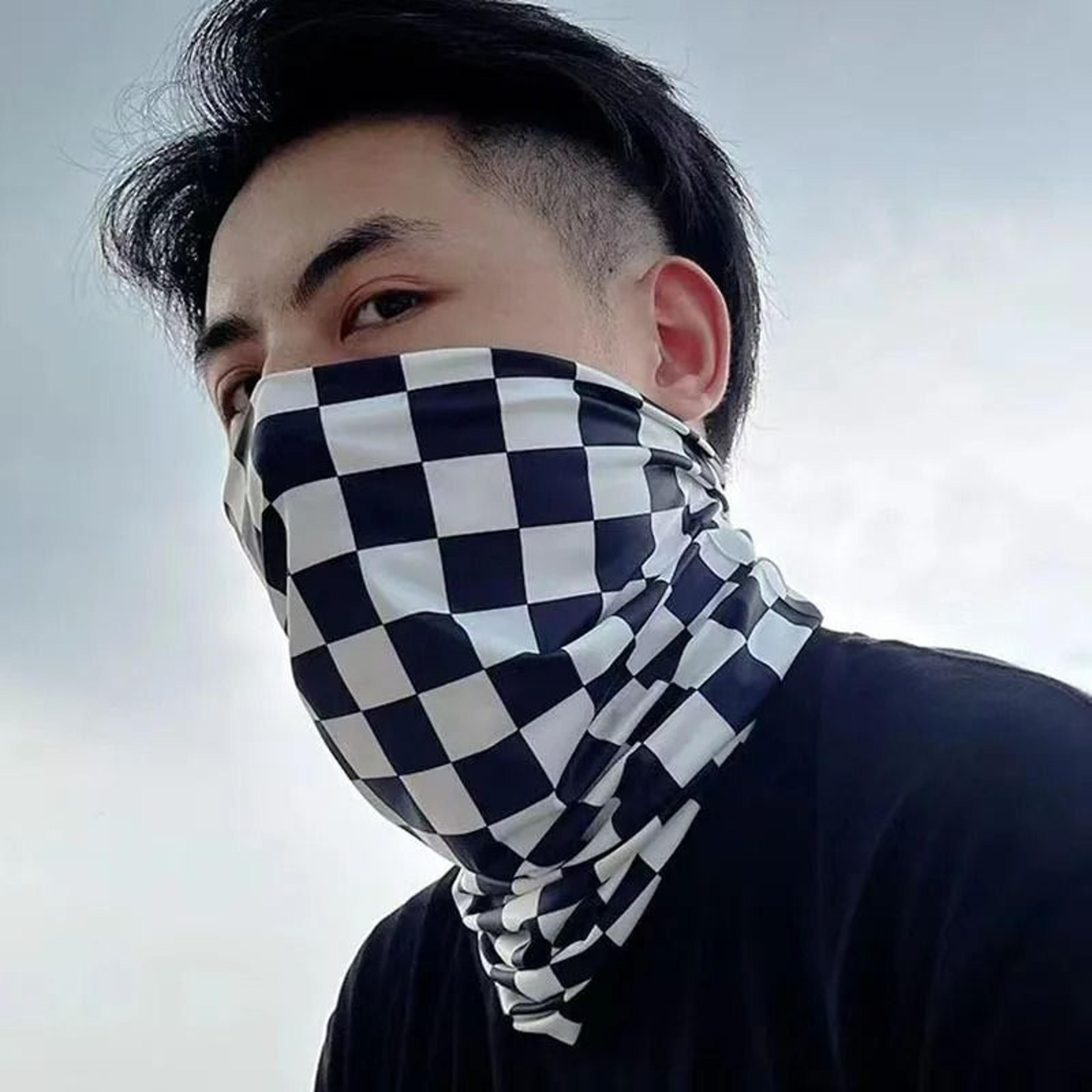 checkered windproof & anti-uv cycling face mask neck gaiter