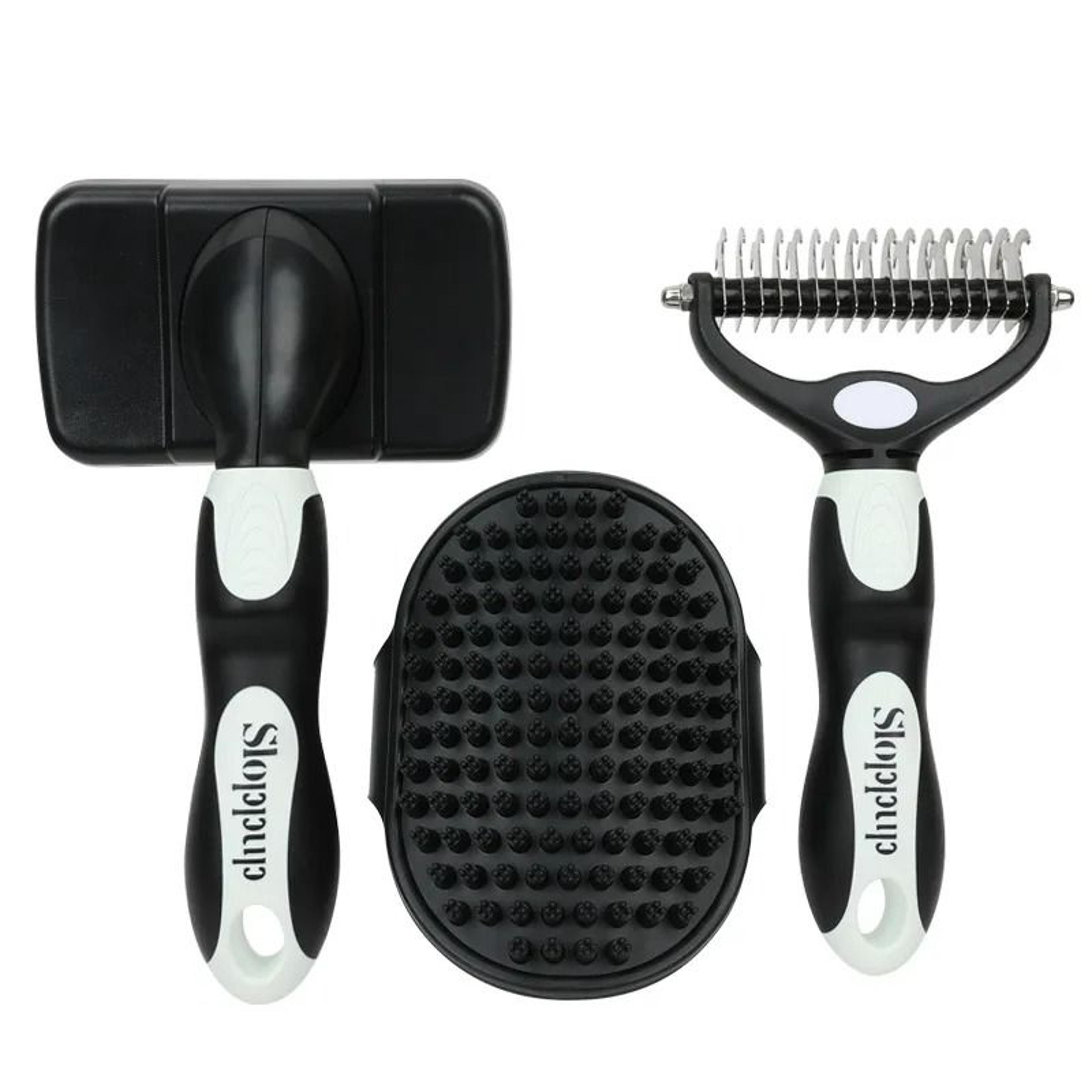 3-piece professional pet grooming brush set for shedding control & bathing