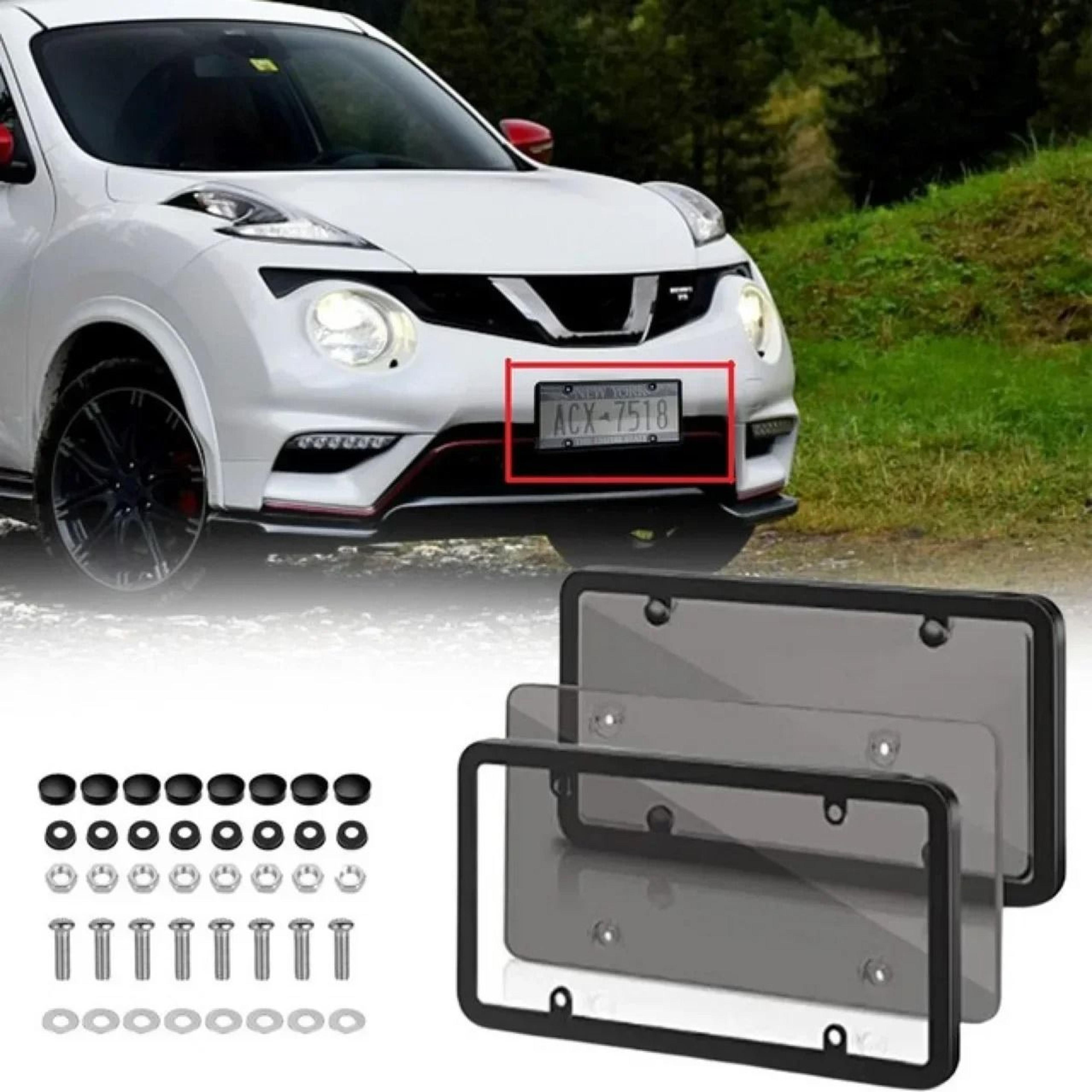 clear auto license plate cover shield & frame holder set (2 pack)