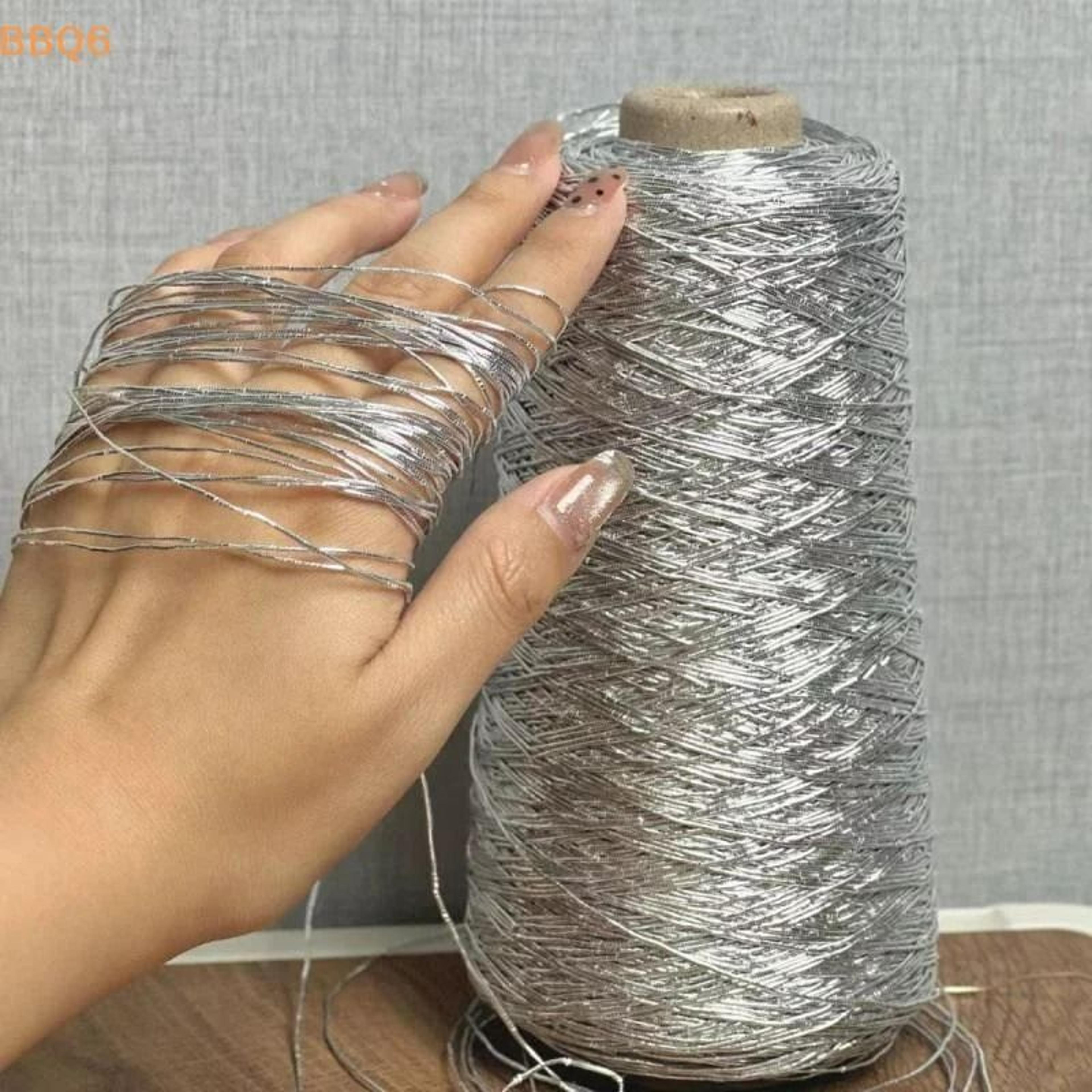 shiny silver silk knitting yarn for lightweight crochet & sewing