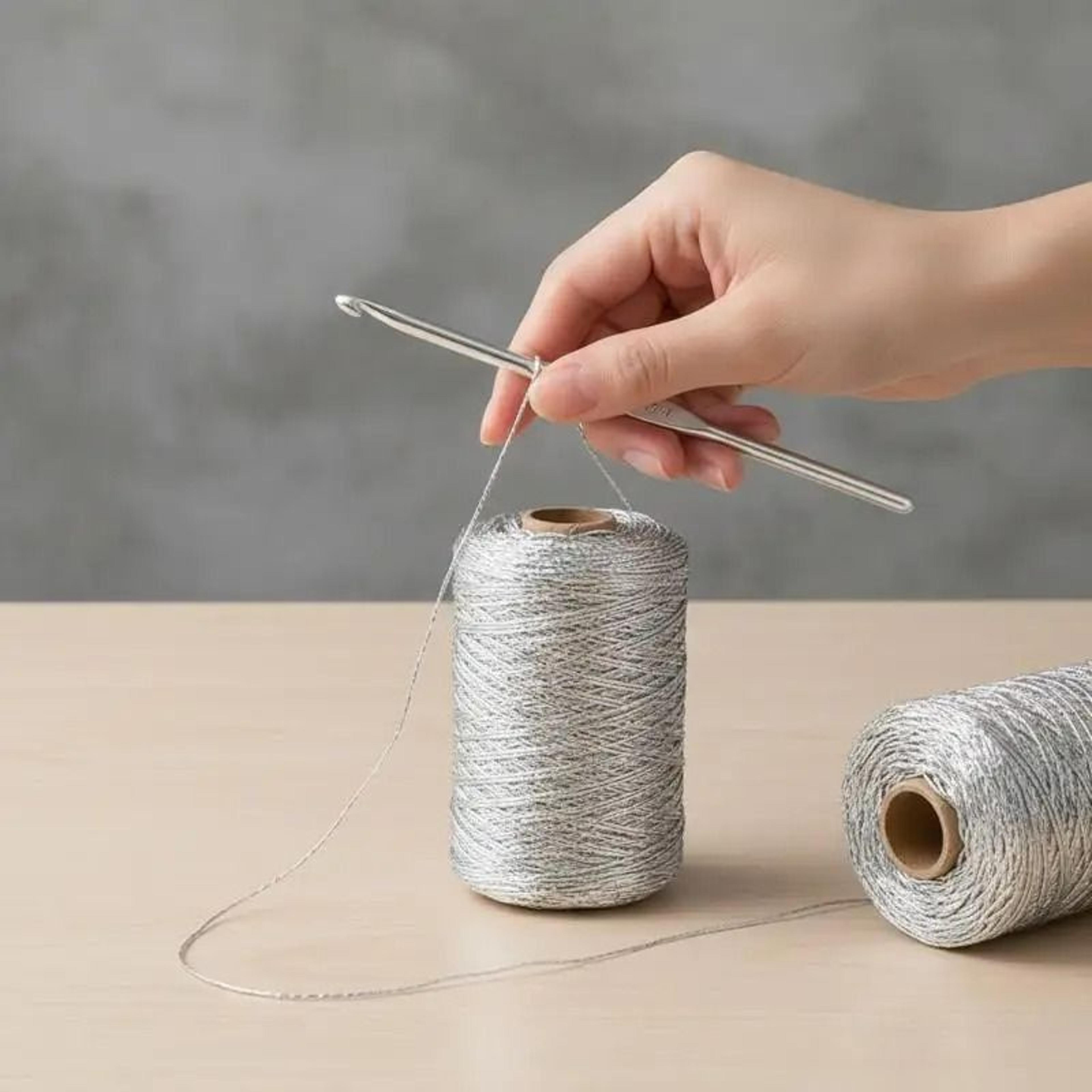metallic silver silk fine yarn for diy scarves, curtains & crafts