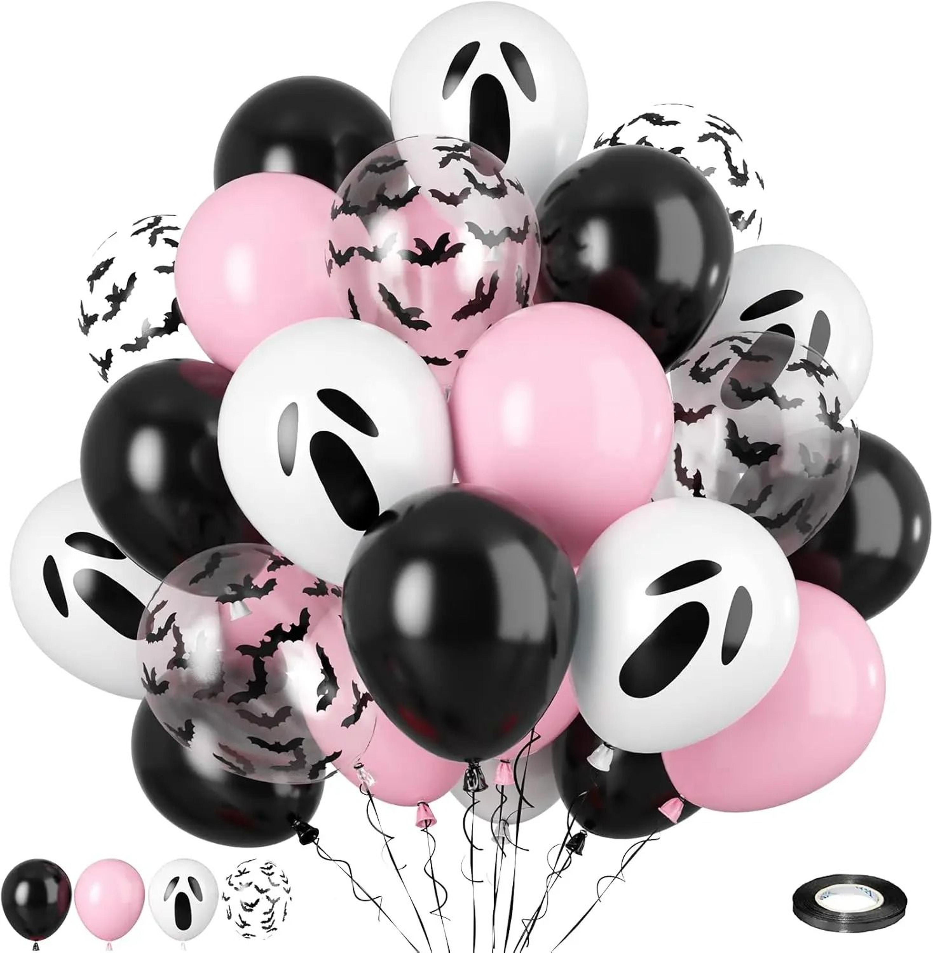 20pcs pink & black halloween balloon set with ribbon for spooky party decor