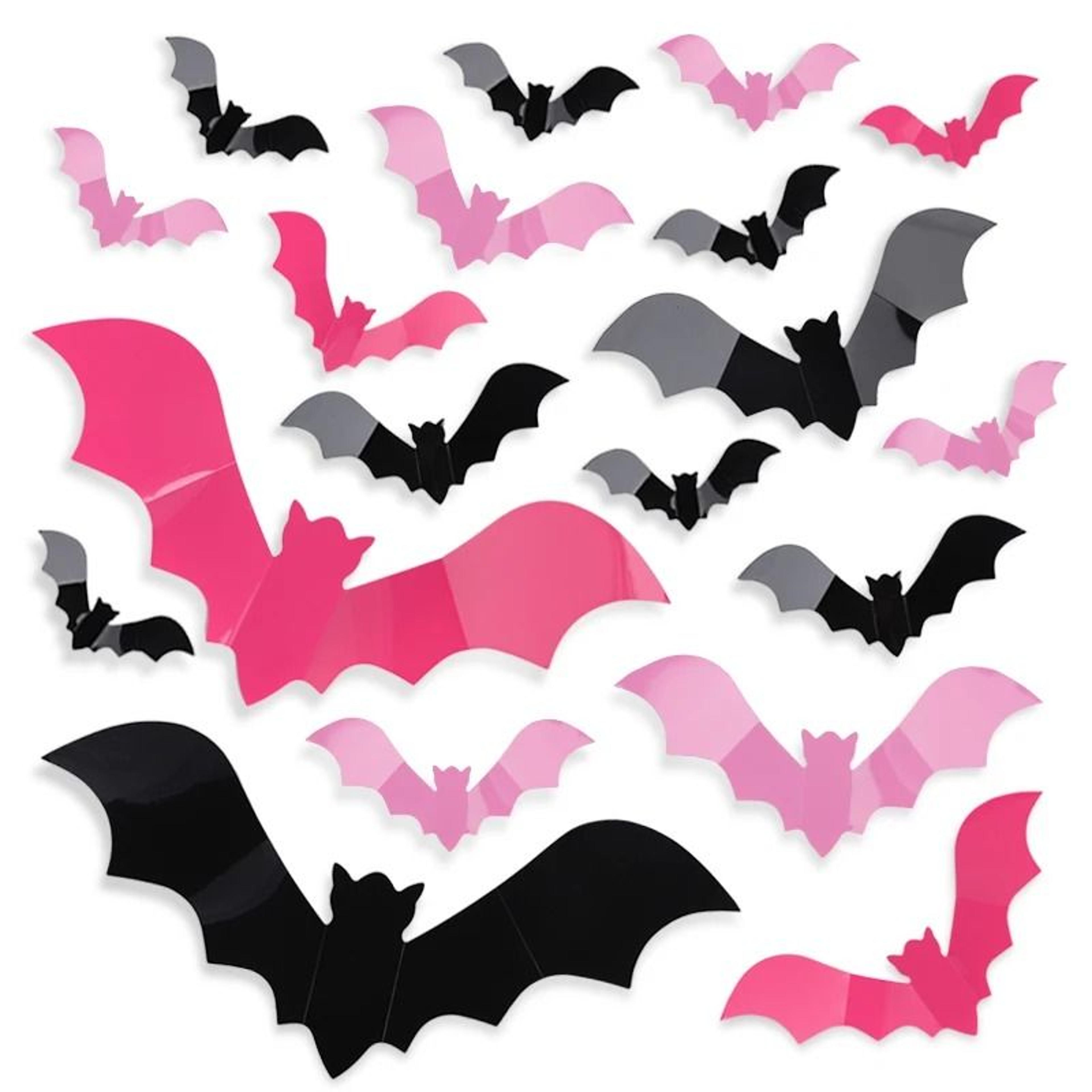 24pcs 3d pink bats halloween wall & window decals for home decor